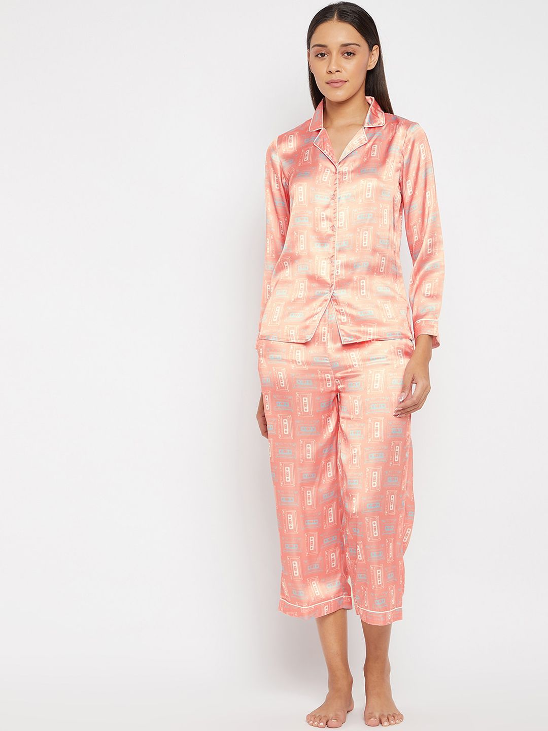 PANIT Women Pink & Beige Printed Night suit Price in India