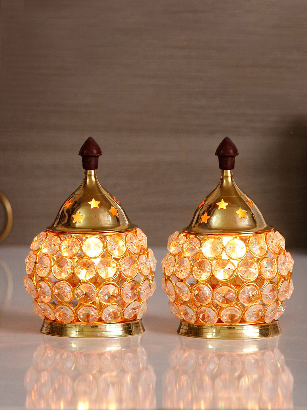 eCraftIndia Set Of 2 Crystal And Brass Akhand Diya Price in India