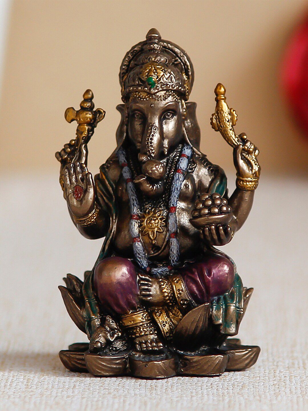 eCraftIndia Brown & Copper-Toned Lord Ganesha Decorative Figurine Showpiece Price in India