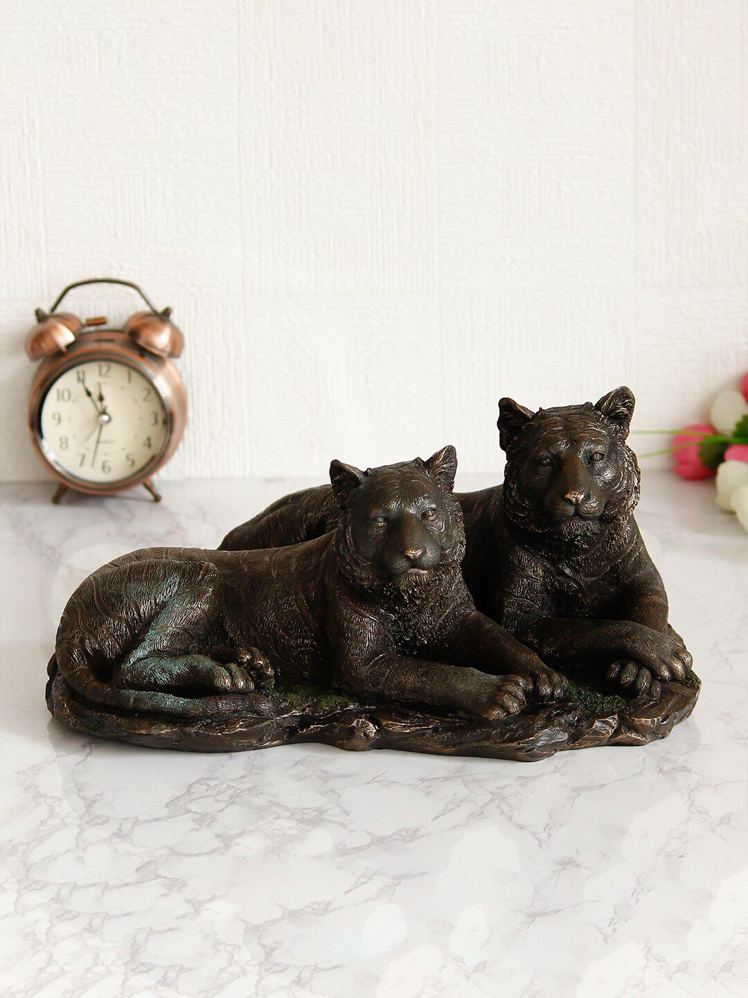 eCraftIndia Black Tiger & Tigress Cold Cast Bronze Resin Decorative Figurine Price in India