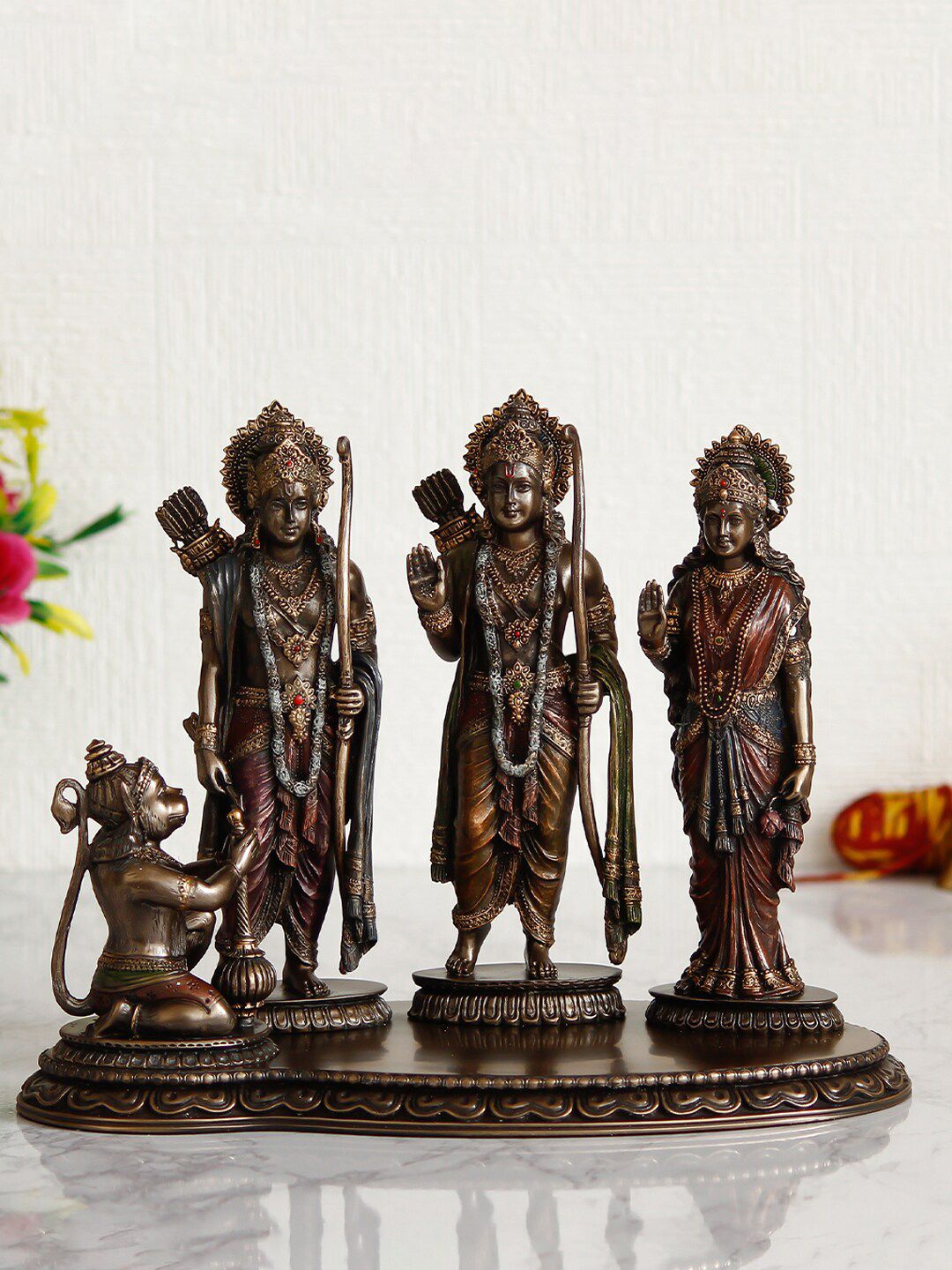 eCraftIndia Brown & Gold-Toned Ram Laxman Sita & Hanuman Figurine Showpiece Price in India
