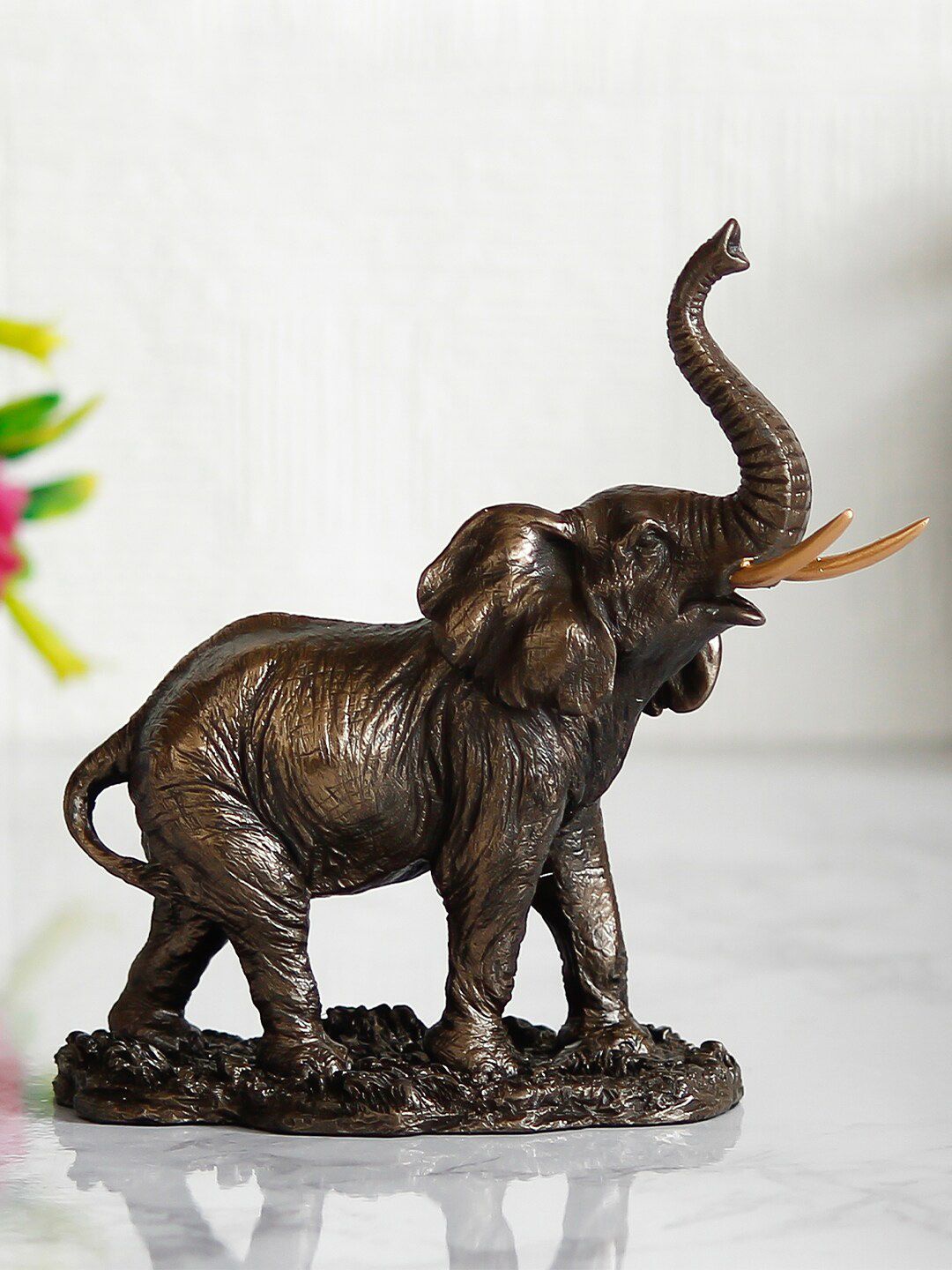 eCraftIndia Elephant With Trunk Up Cold Cast Bronze Resin Decorative Showpiece Price in India