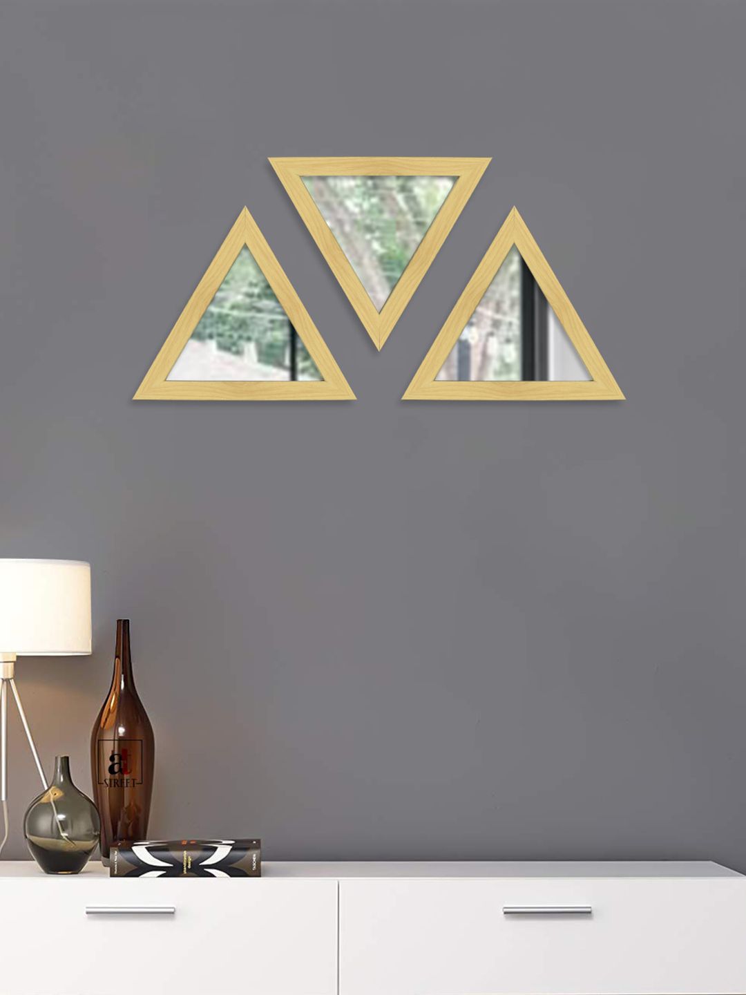 Art Street Set Of 3 Brown Textured Decorative Triangle-Shaped Wall Mirrors Price in India