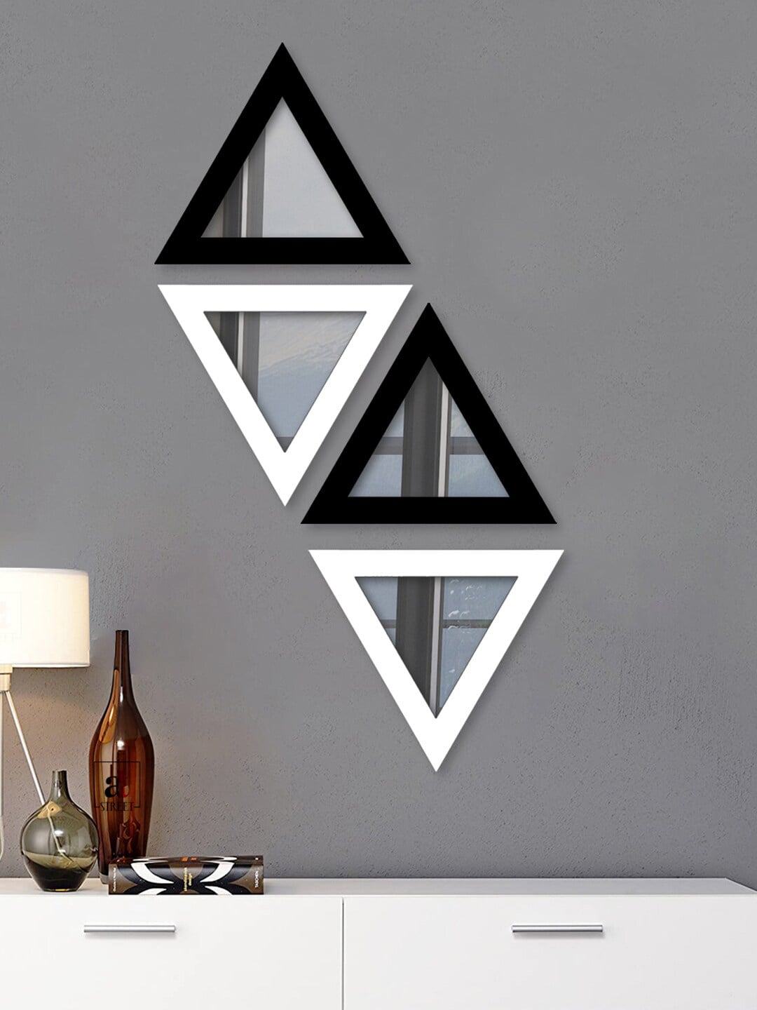 Art Street Set Of 4 Black & White Solid Triangle-Shaped Wall Mirror Price in India
