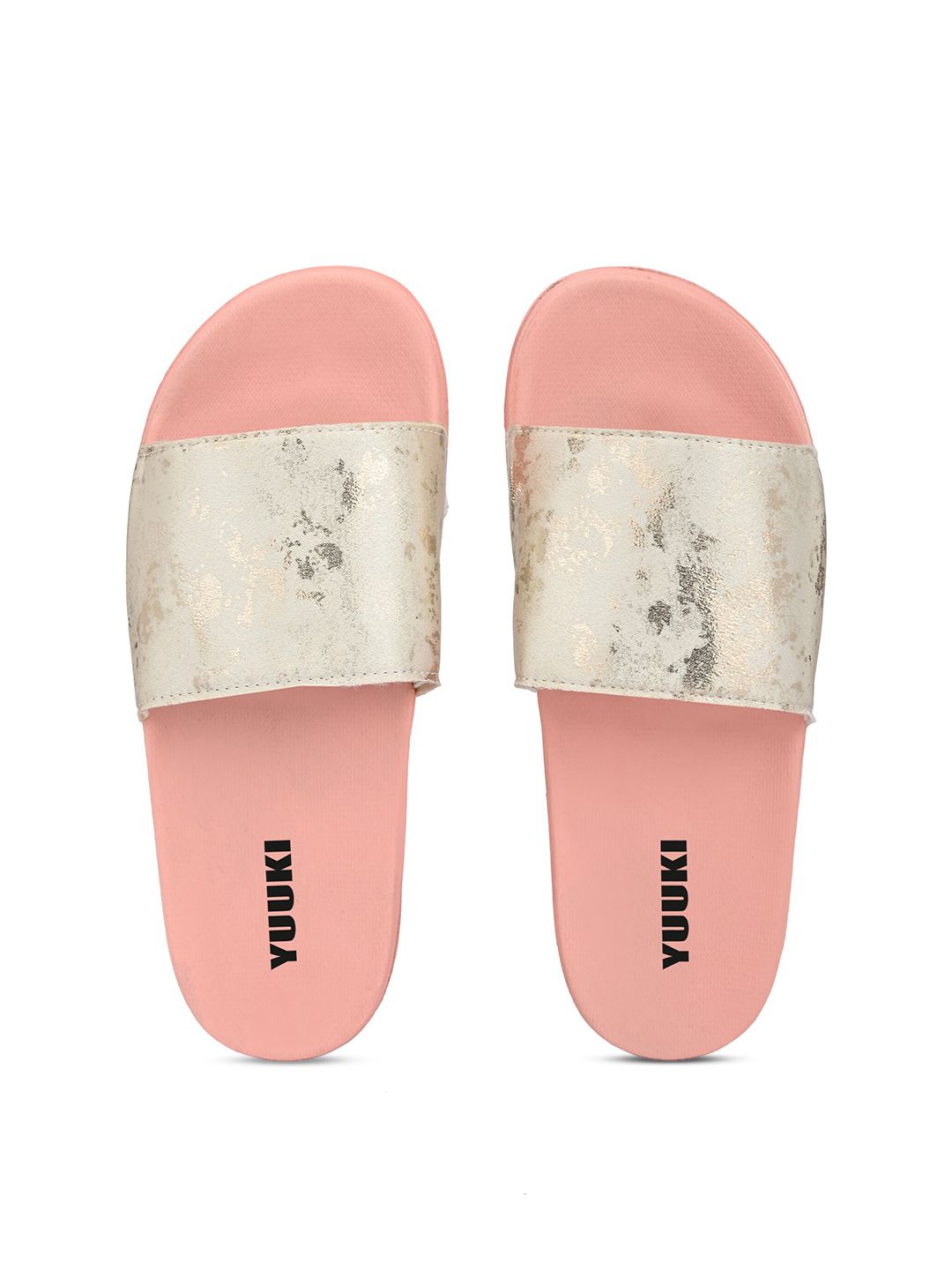 Yuuki Women Cream-Coloured & Pink Printed Sliders Price in India