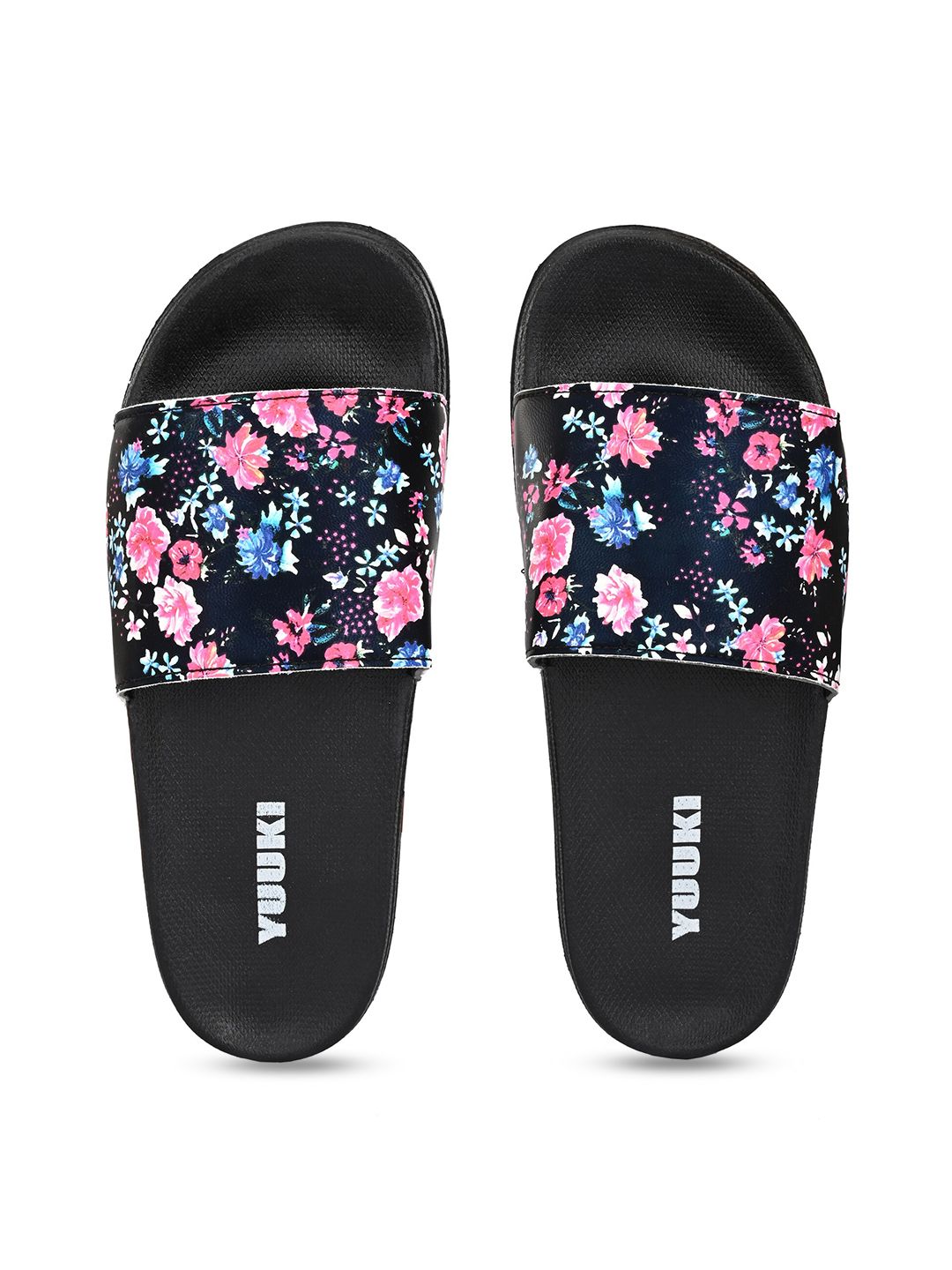 Yuuki Women Navy Blue & Pink Printed Sliders Price in India