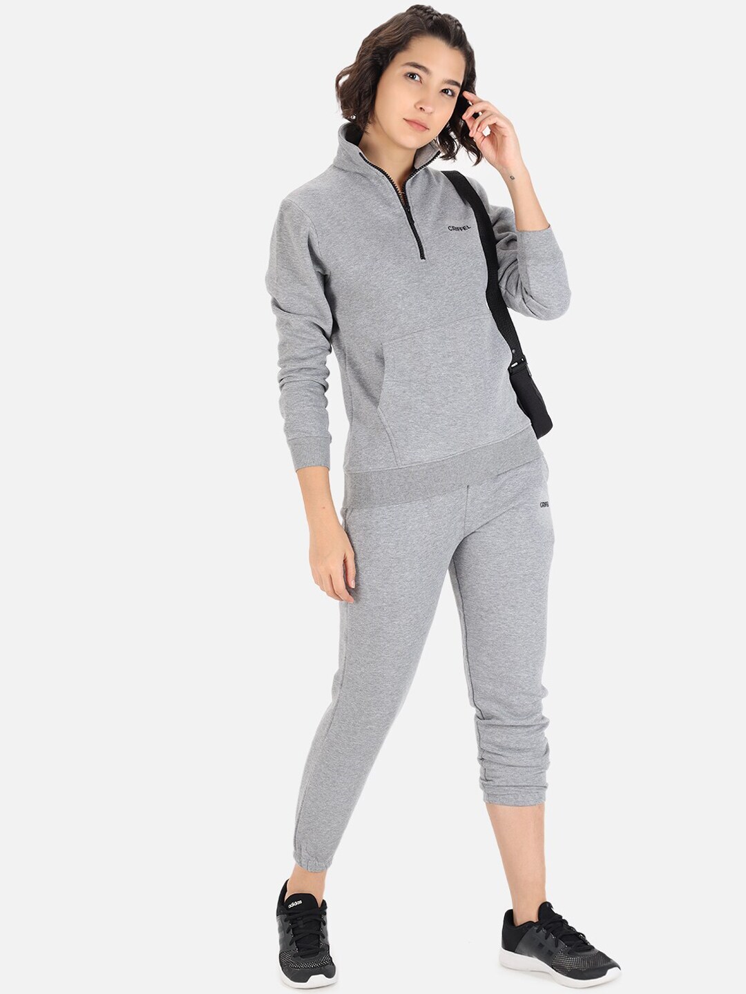 GRIFFEL Women Grey Solid Cotton Tracksuit Price in India