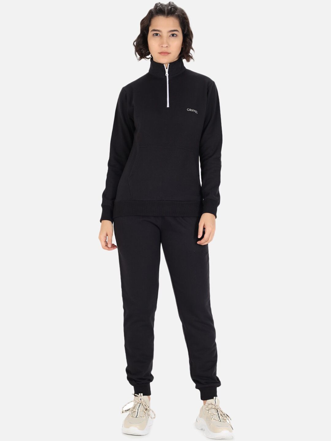 GRIFFEL Women Black Solid Cotton Tracksuit Price in India