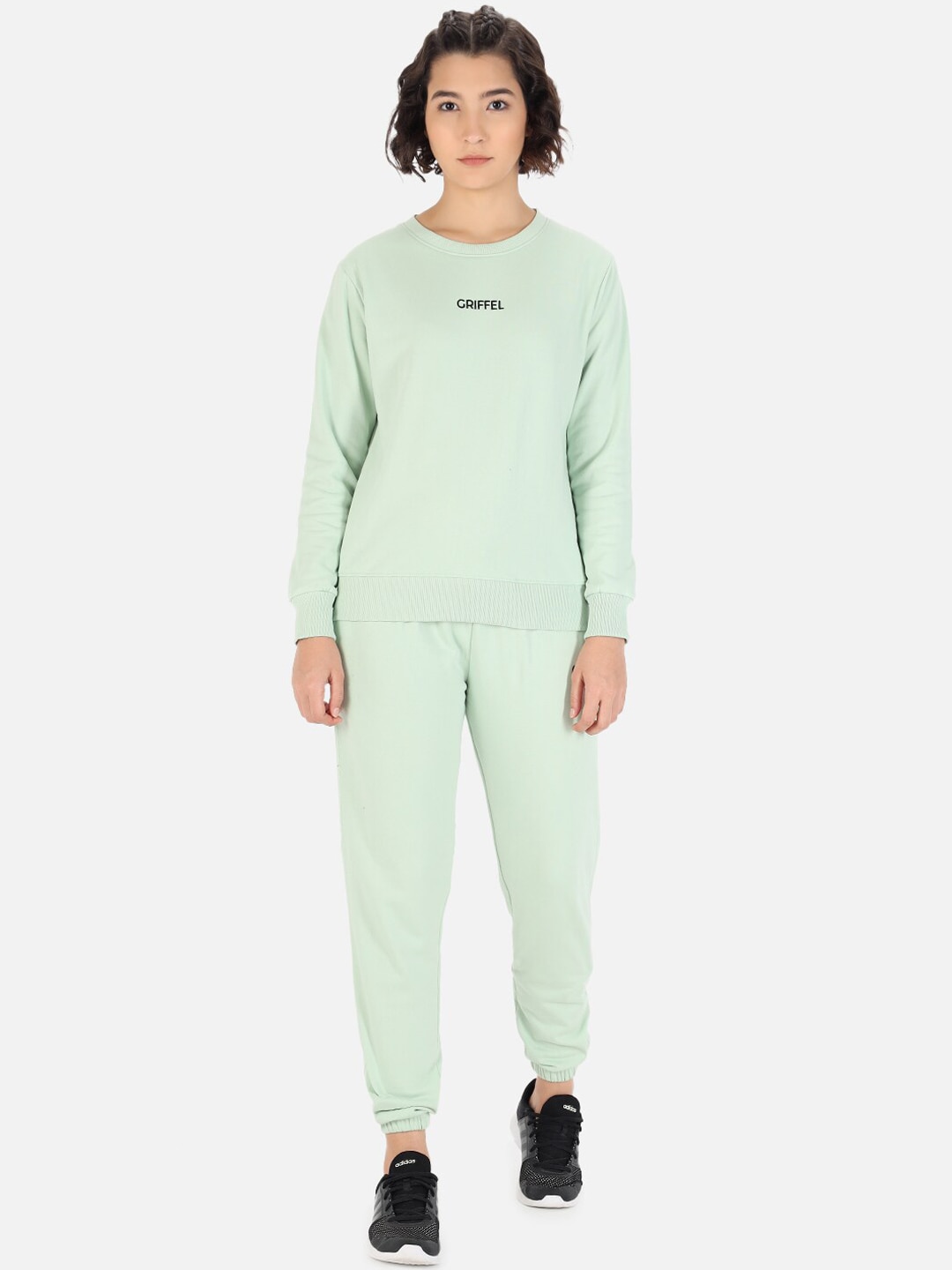 GRIFFEL Women Sea-Green Solid Cotton Tracksuit Price in India