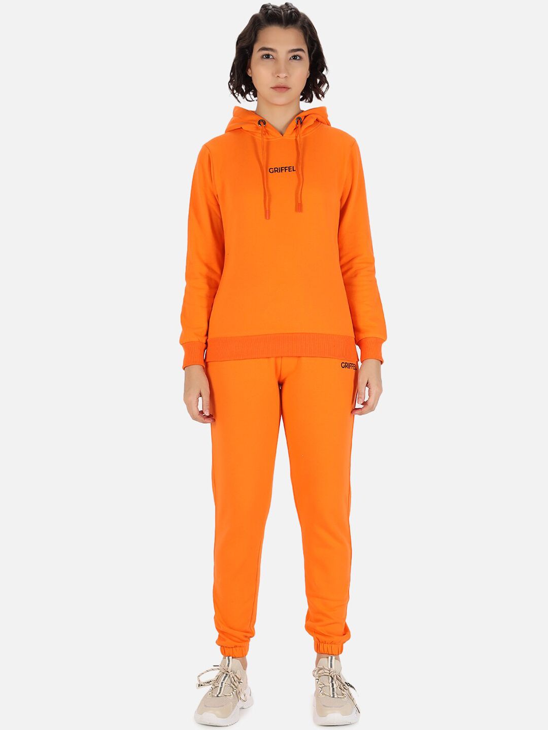 GRIFFEL Women Orange Solid Cotton Tracksuit Price in India