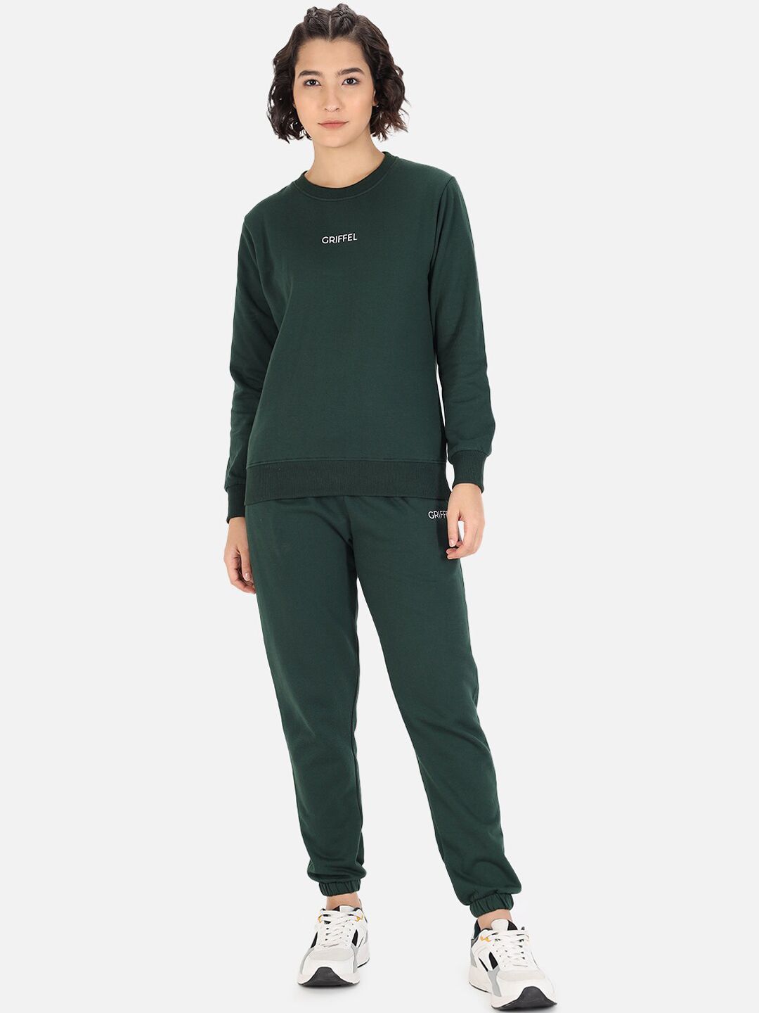 GRIFFEL Women Green Solid Cotton Tracksuit Price in India