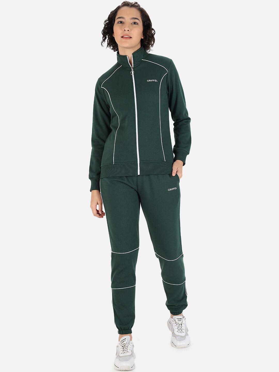 GRIFFEL Women Green Solid Cotton Tracksuit Price in India