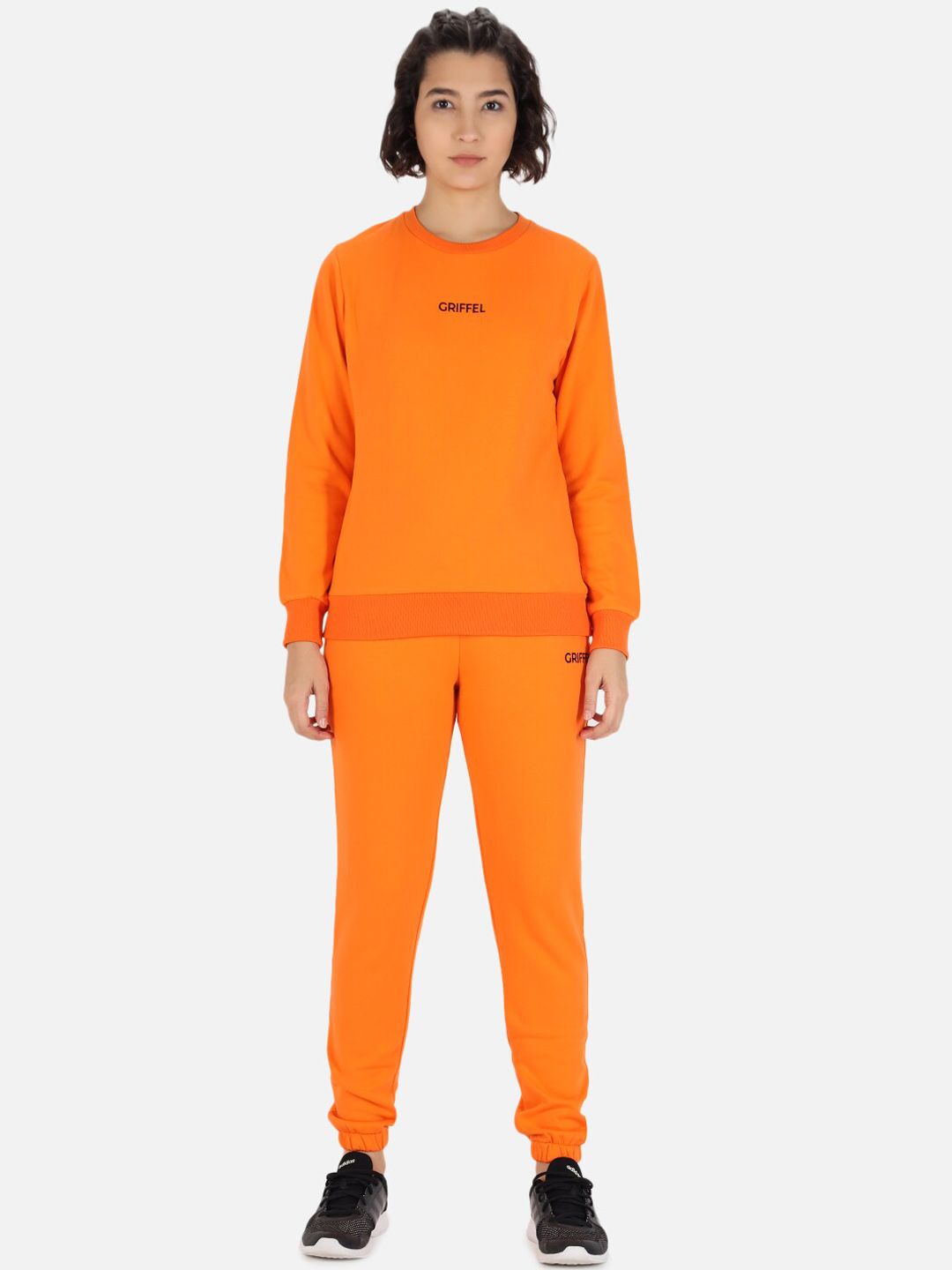 GRIFFEL Women Orange Solid Cotton Tracksuit Price in India