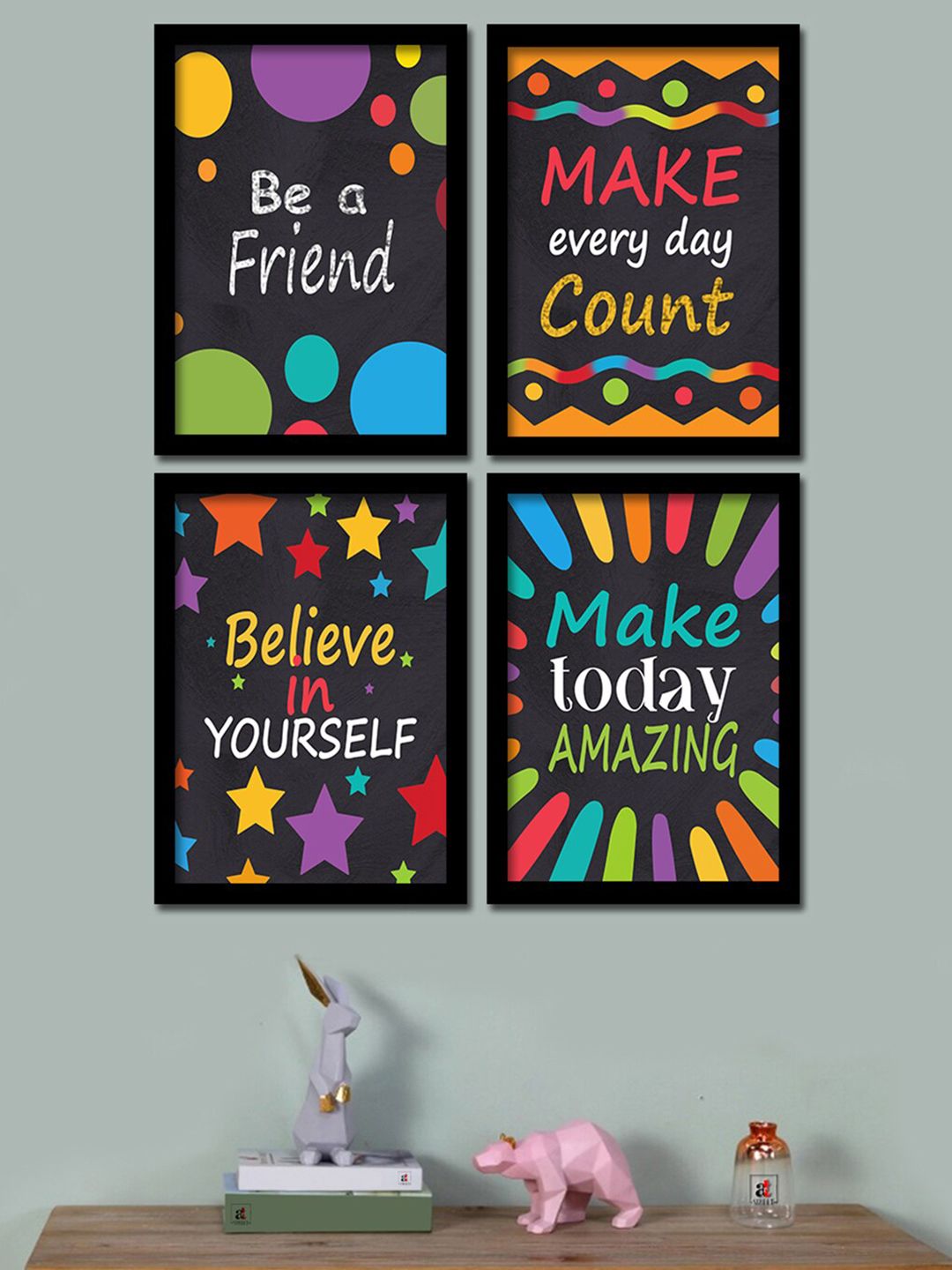 Art Street Set Of 4 Black & Red Motivational Quotes Digital Art Print Price in India