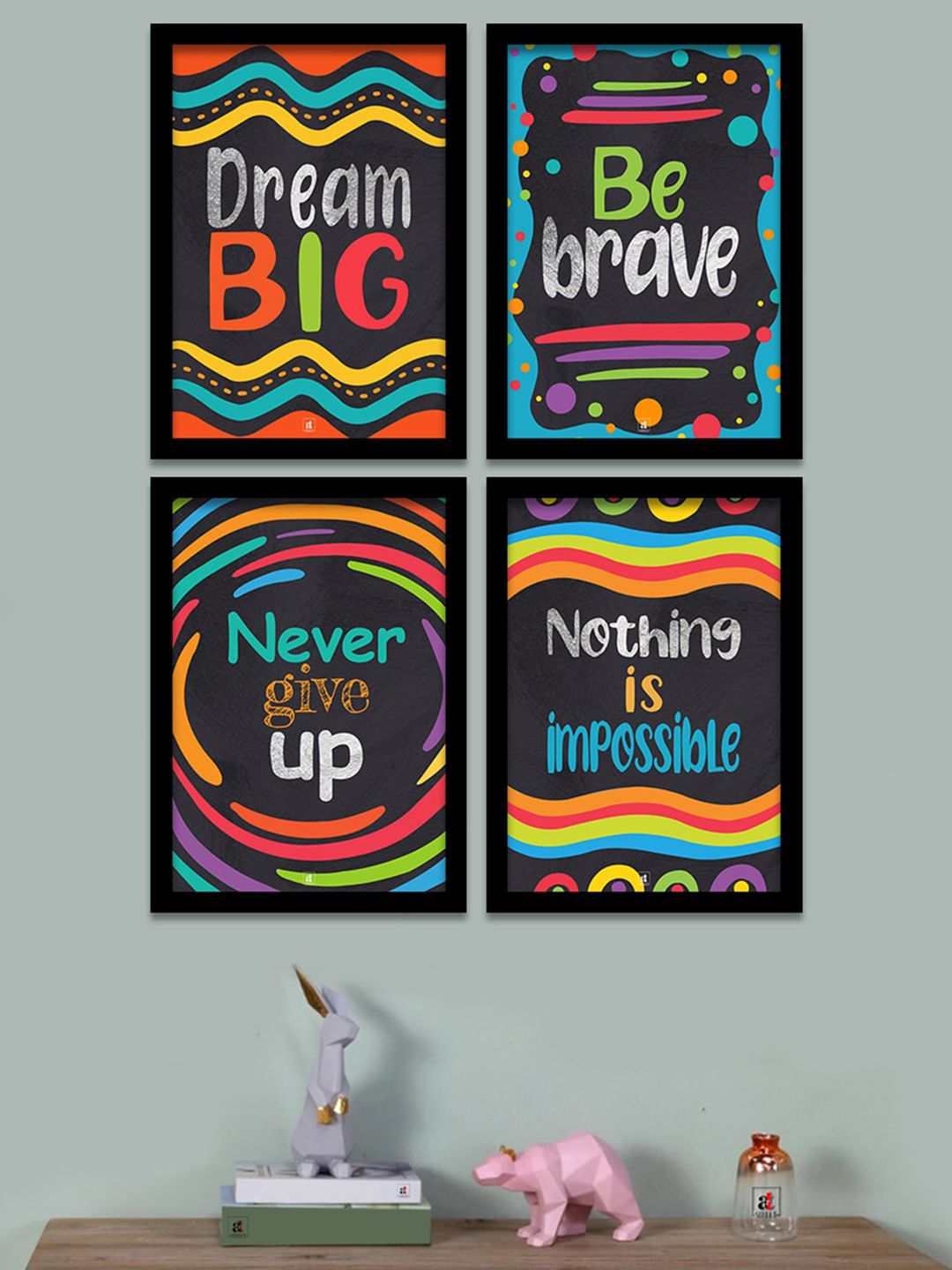 Art Street Set Of 4 Black & Red Motivational Quotes Digital Art Print Price in India