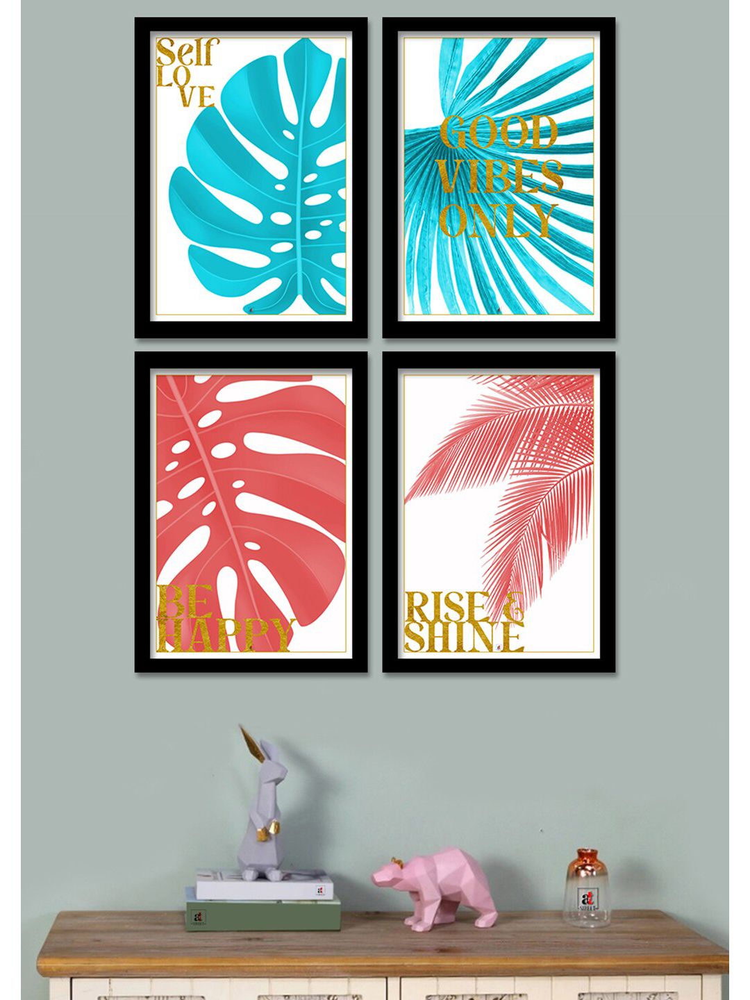 Art Street Set Of 4 White & Green Motivational Quotes Digital Art Prints Price in India