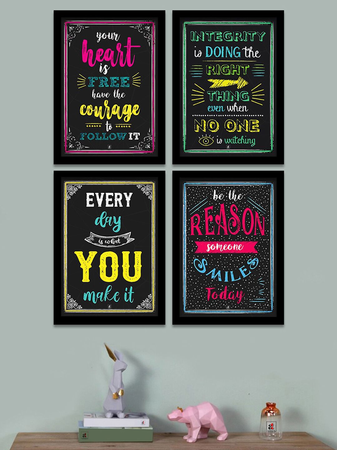 Art Street Set Of 4 Black & Yellow Motivational Quotes Digital Art Print Wall Art Price in India