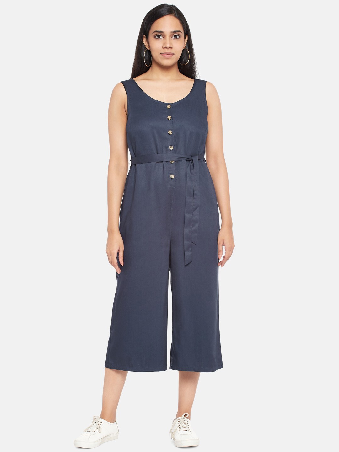 People Navy Blue Basic Jumpsuit Price in India