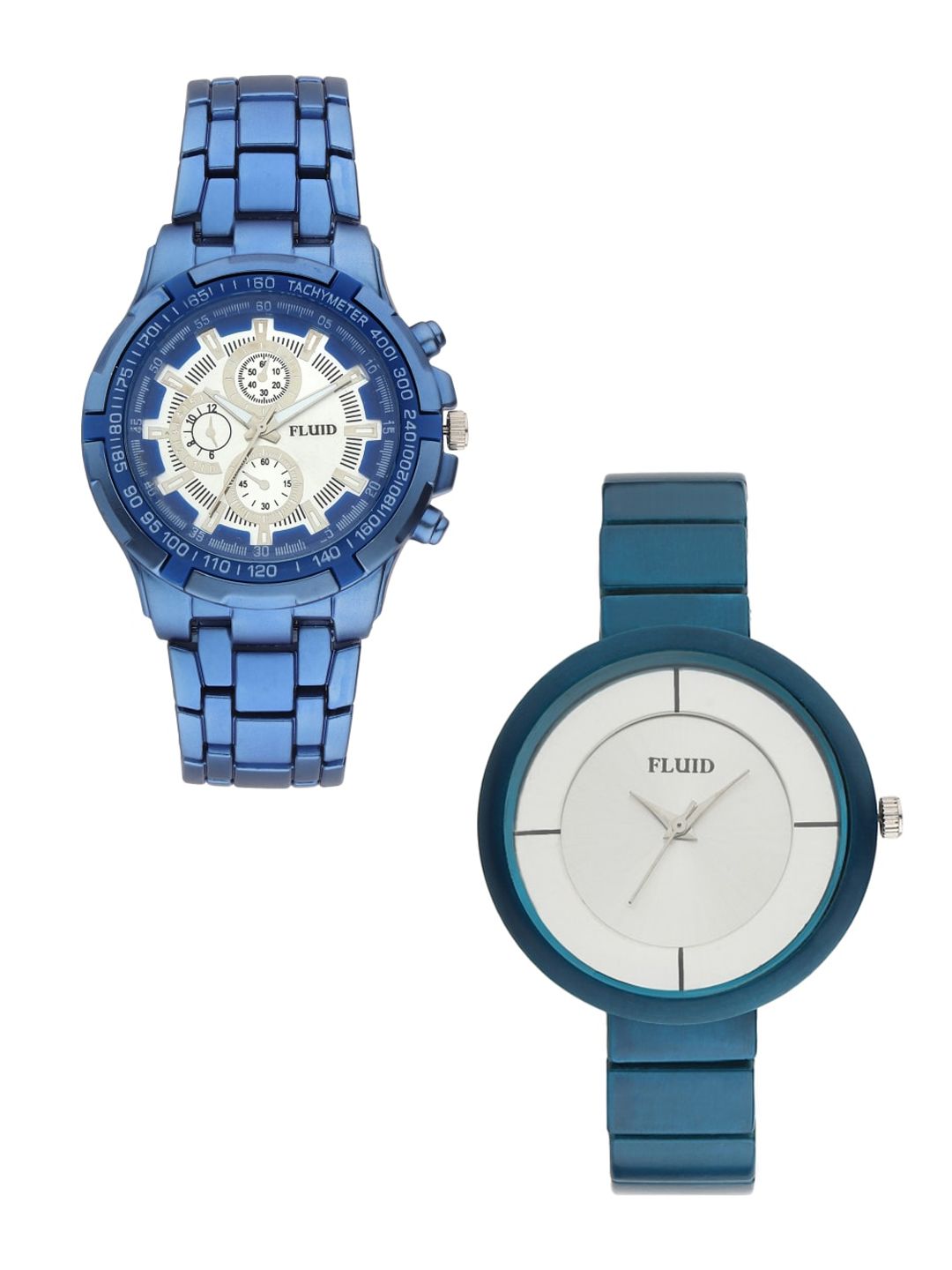 FLUID Unisex Set Of 2 Silver-Toned & Blue Analogue Watch FLPR-002-BL-SL-004-BL02 Price in India