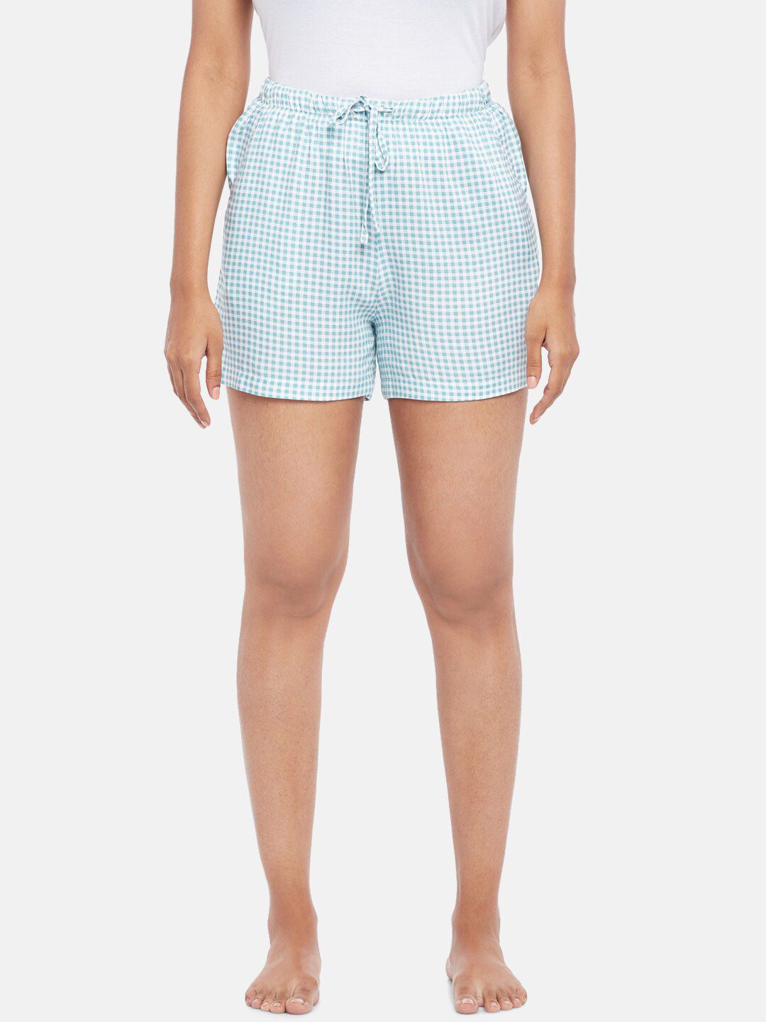 Dreamz by Pantaloons Women Blue Checked Lounge Shorts Price in India