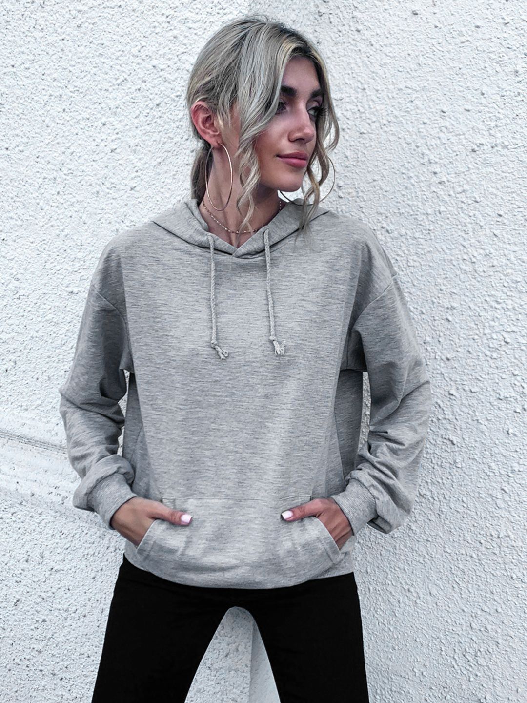 URBANIC Women Grey Printed Hooded Drawstring Pullover Sweatshirt Price in India