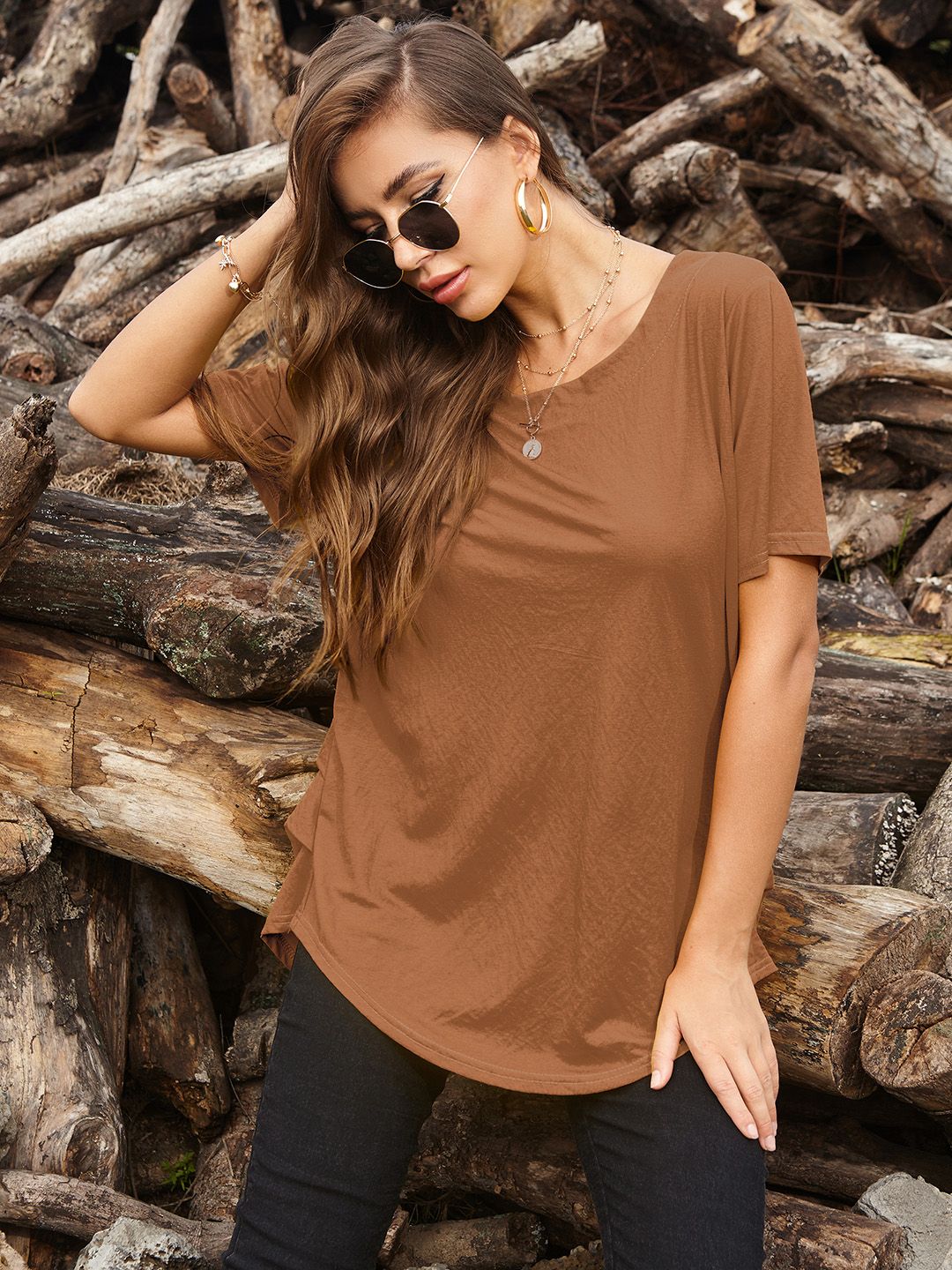 URBANIC Brown Solid Regular Top
