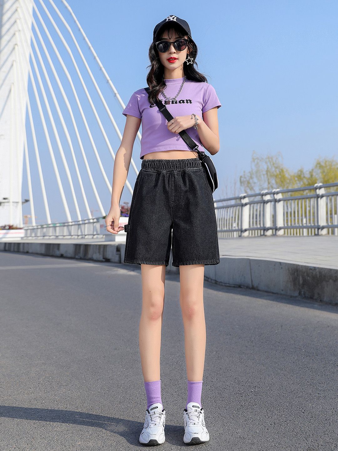 URBANIC Women Black Solid High-Rise Denim Shorts