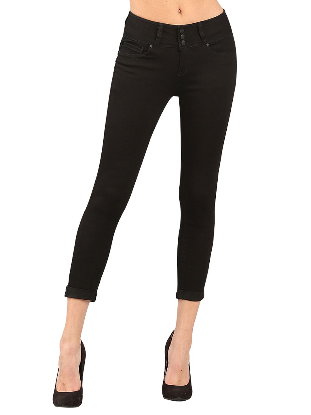 URBANIC Women Black Solid Skinny Fit Non-Stretchable Cotton Crop Jeans