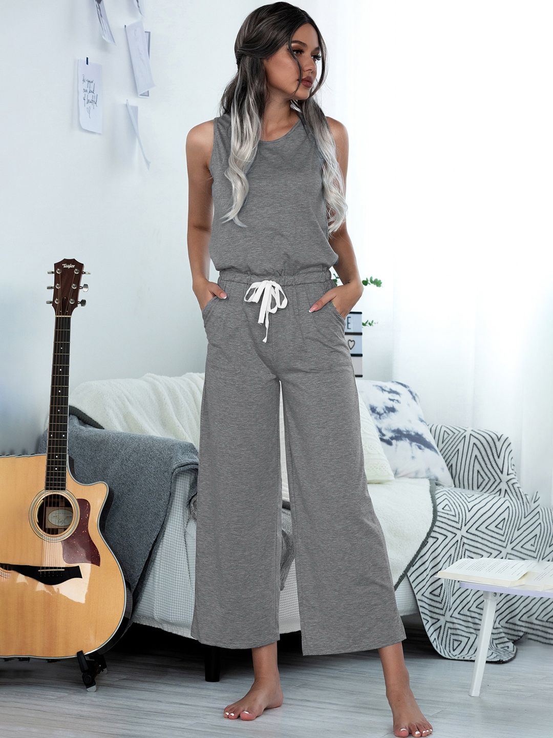 URBANIC Women Grey Solid Crop Basic Jumpsuit Price in India