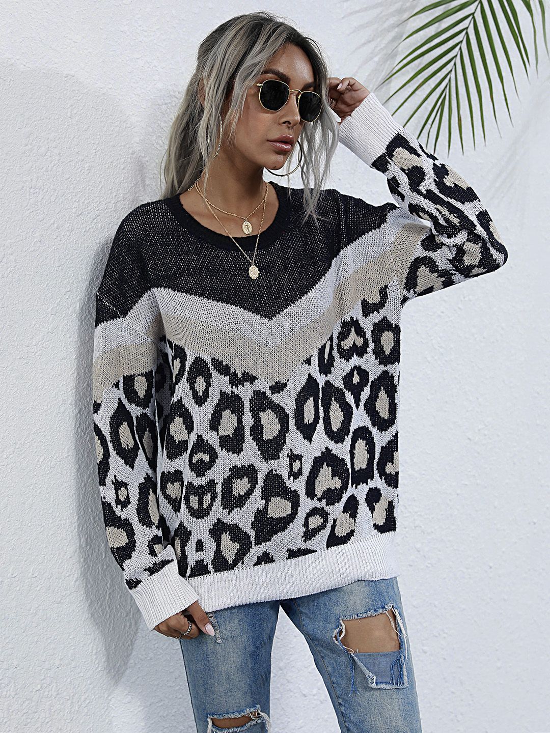 URBANIC Women White & Black Colourblocked Print Pullover Price in India