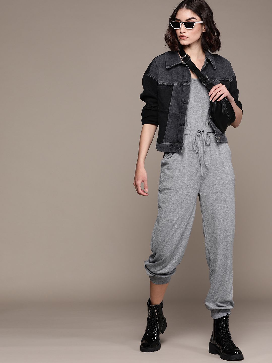 URBANIC Grey Melange Basic Jumpsuit Price in India