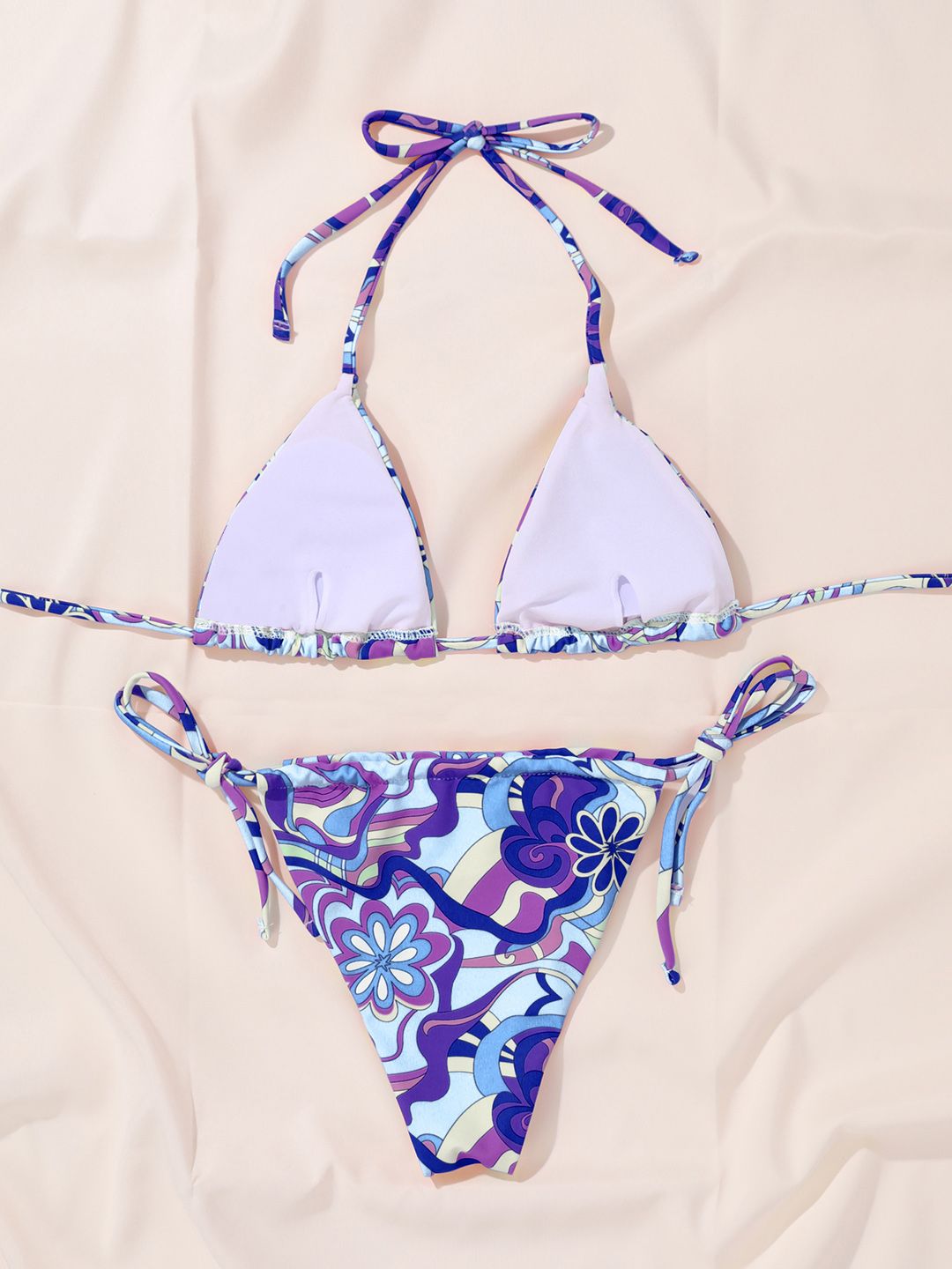 URBANIC Women Blue & Purple Floral Digital Print Padded Swim Bikini Set Price in India