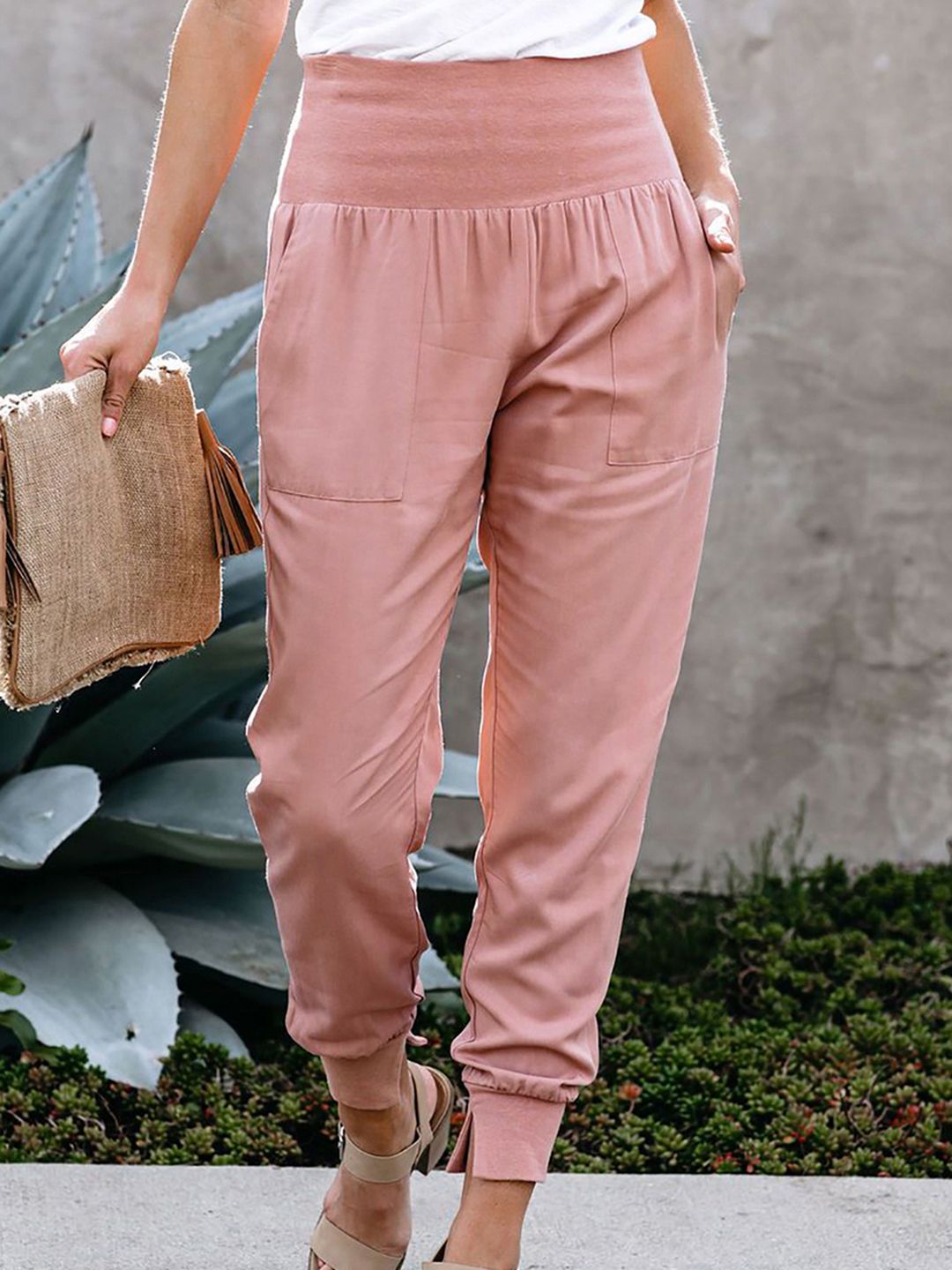 URBANIC Women Peach-Coloured Straight Fit High-Rise Pleated Joggers Price in India