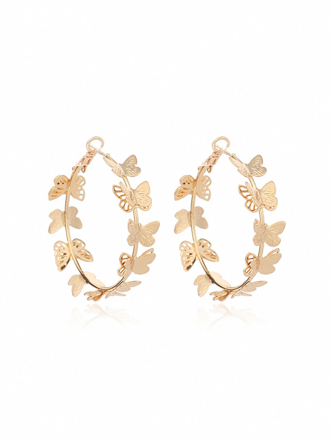 URBANIC Gold-Toned Butterfly Textured Hoop Earrings Price in India