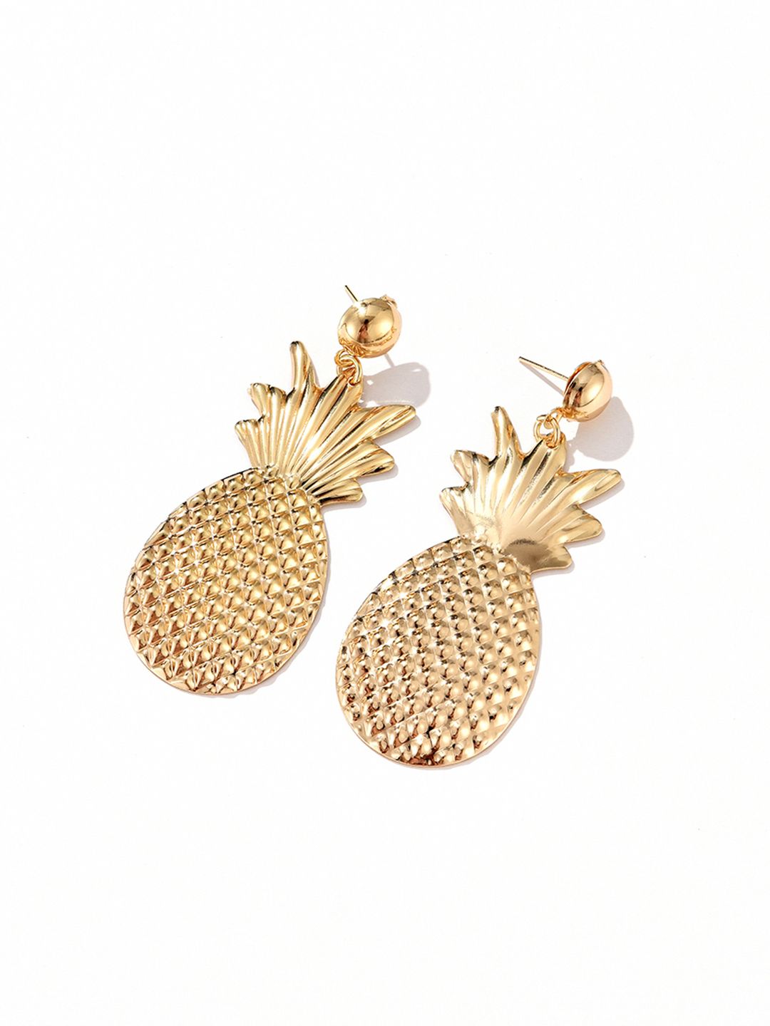 URBANIC Gold-Toned Pineapple Shaped Textured Drop Earrings Price in India