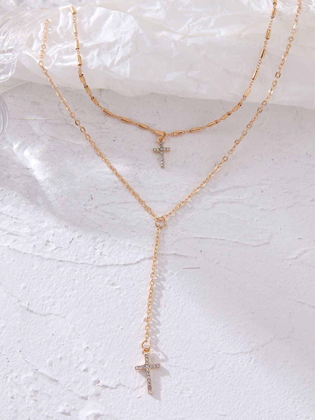 URBANIC Gold-Toned Layered Necklace with Cross Charm Price in India