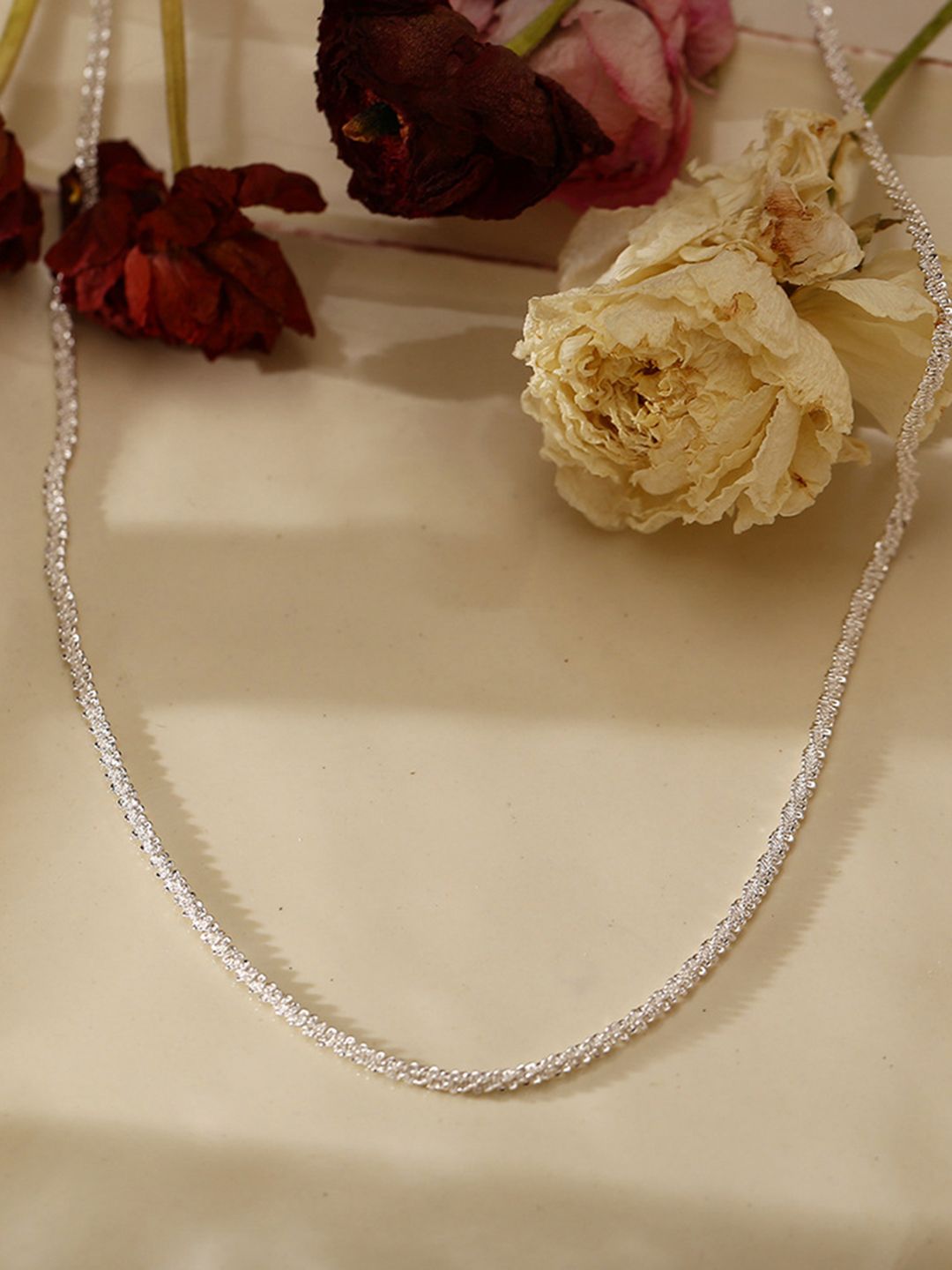 URBANIC Silver-Toned Rhinestone Studded Necklace Price in India