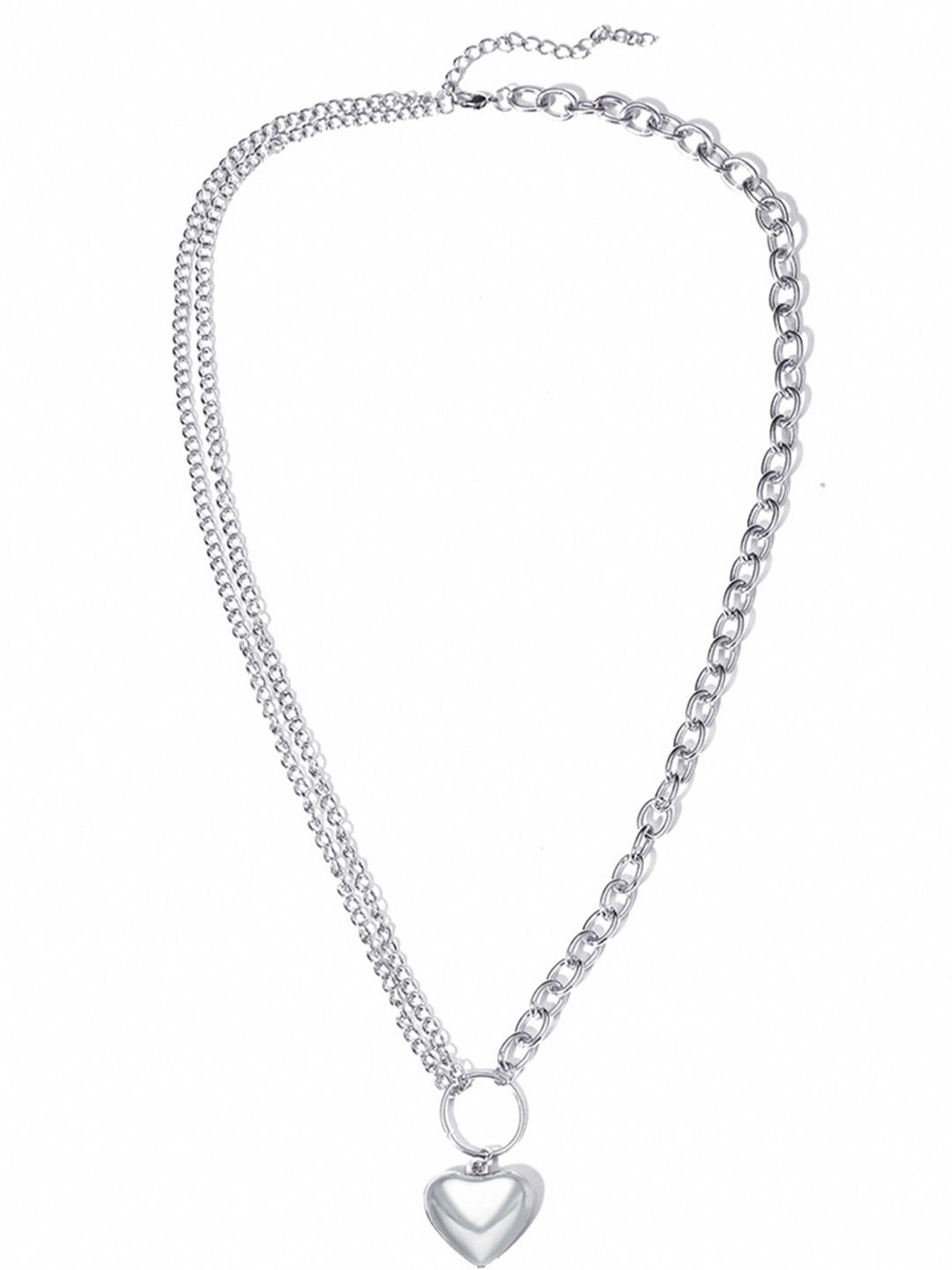 URBANIC Silver-Toned Heart-Shaped Link Chain Layered Necklace Price in India