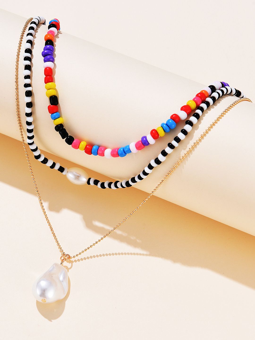 URBANIC Multicoloured Beaded Layered Necklace Price in India