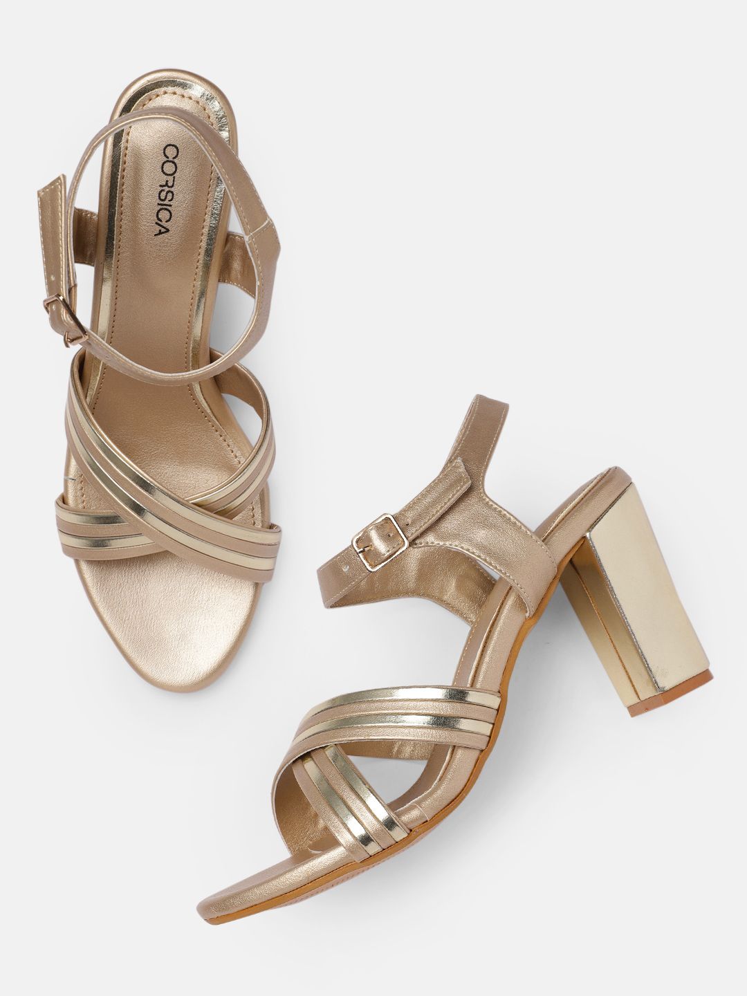 CORSICA Gold-Toned Party Block Sandals Price in India