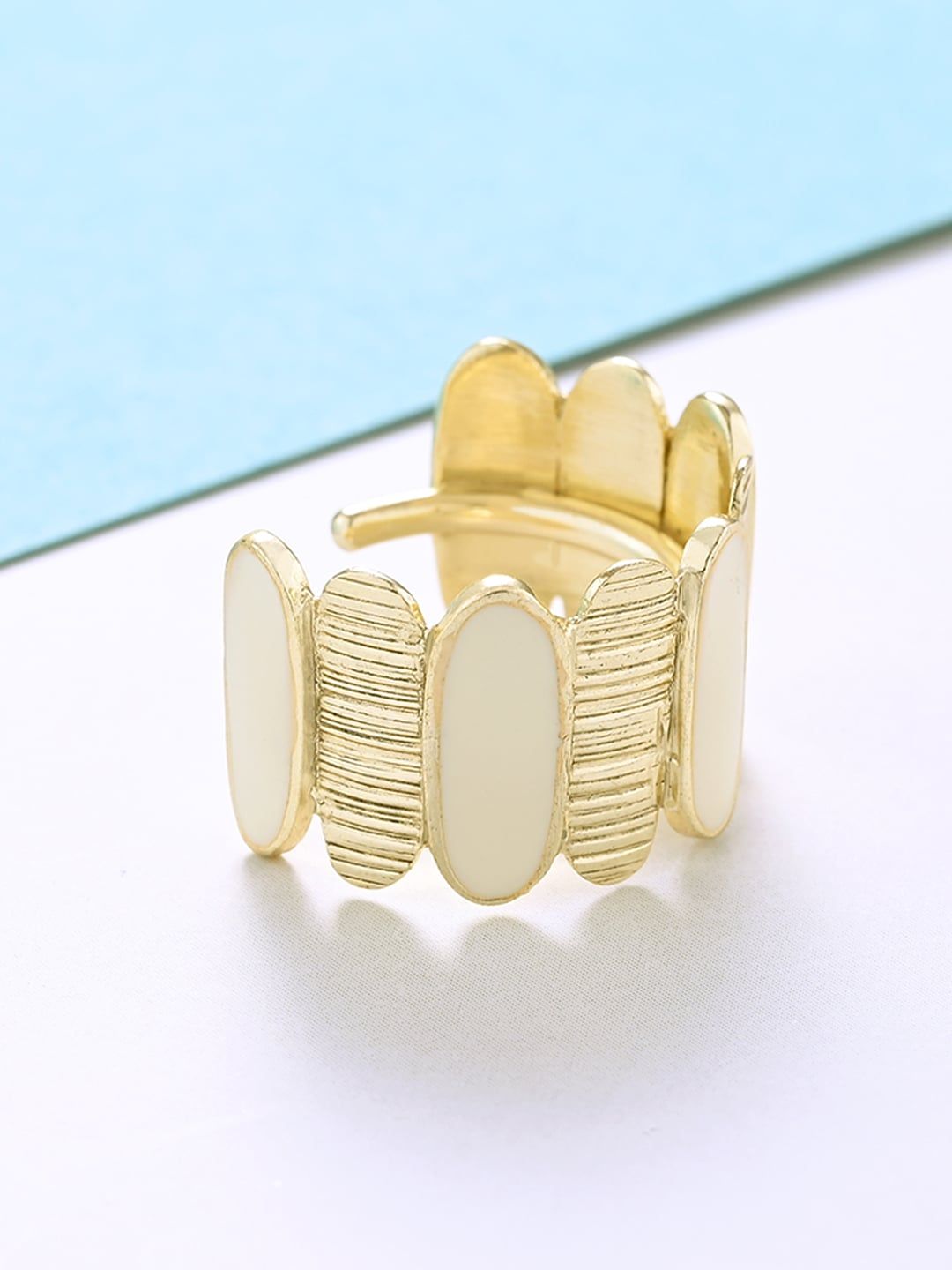 Mikoto by FableStreet Gold-Plated & White Enameled Handcrafted Adjustable Finger Ring Price in India