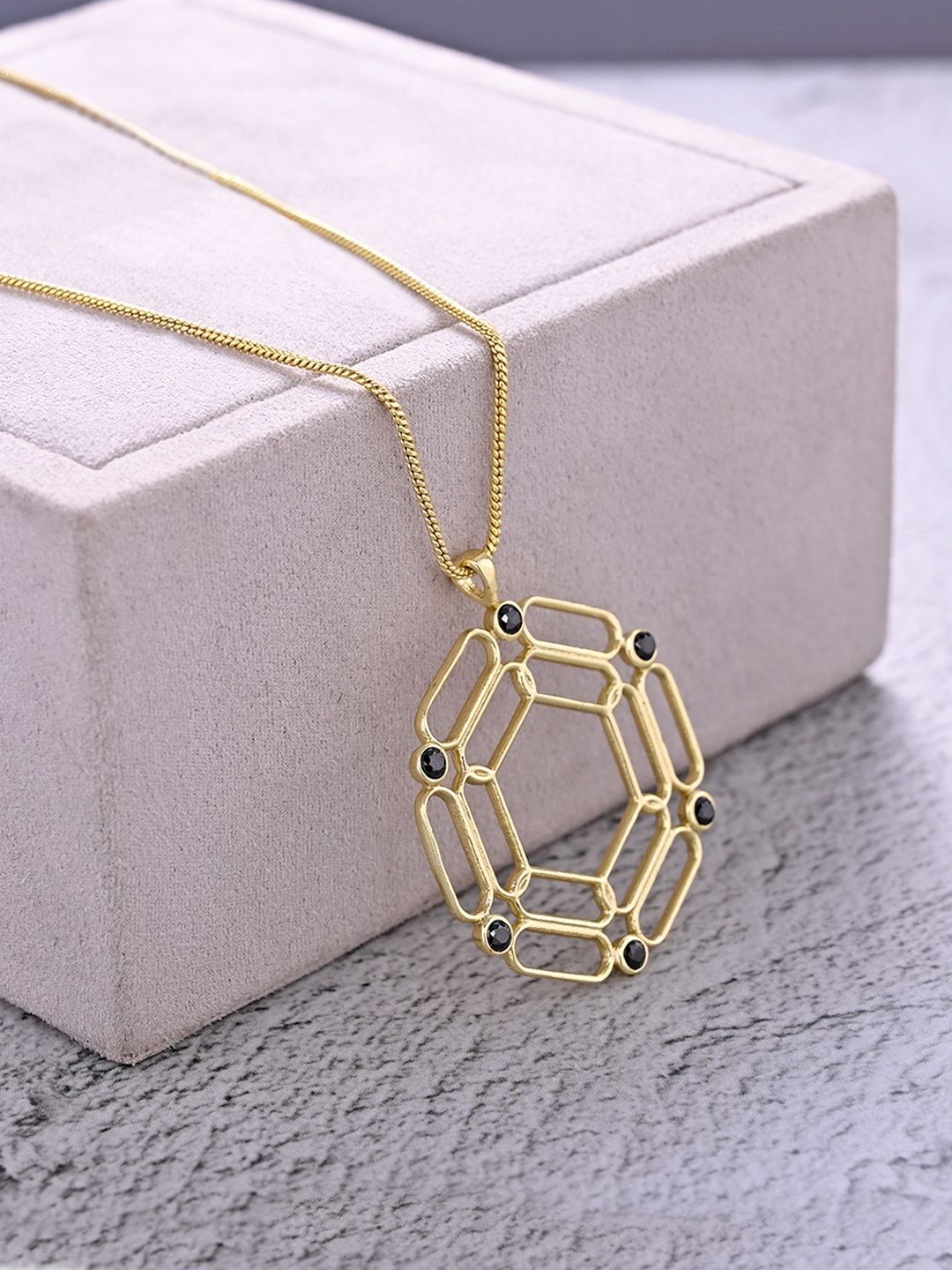 Mikoto by FableStreet Women Gold-Toned Hexagon Pendant Necklace Price in India