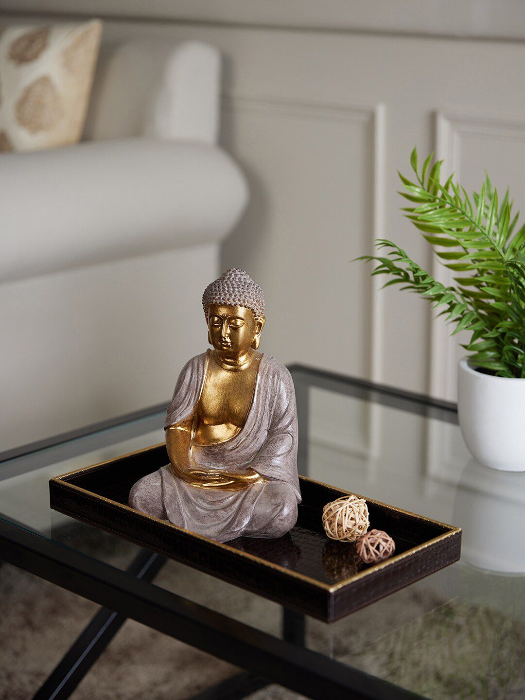 Pure Home and Living Gold-Toned & Silver-Toned Antique Bodhi Meditating Buddha Showpiece Price in India