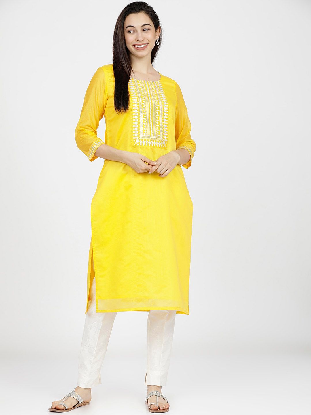 Vishudh Women Yellow Kurta Price in India
