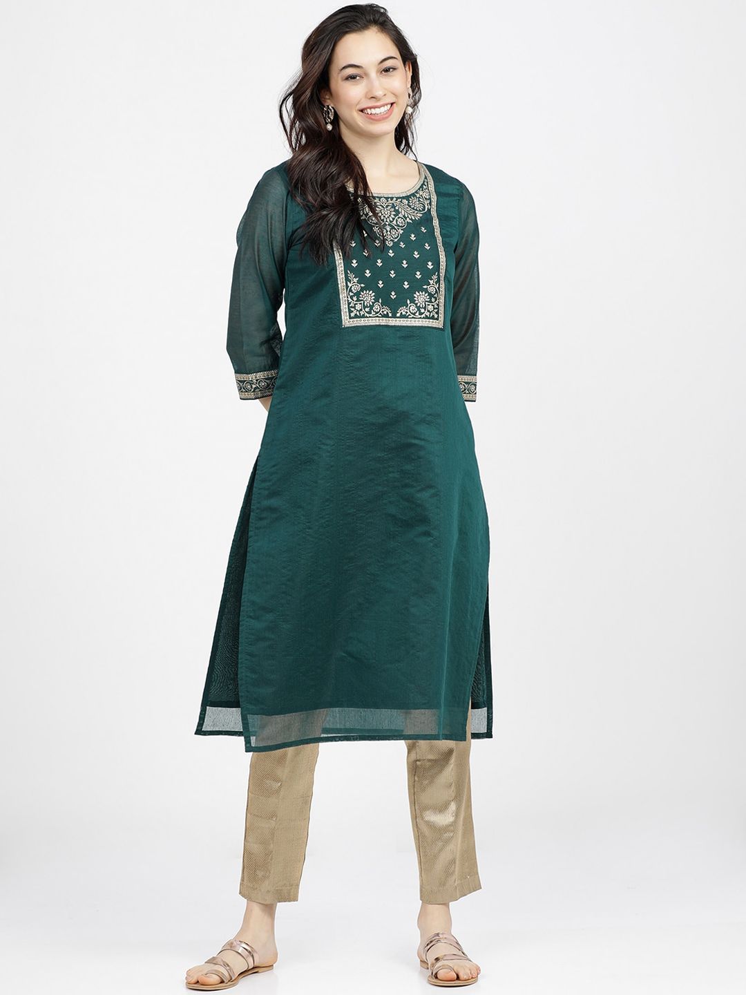 Vishudh Women Green Yoke Design Kurta Price in India
