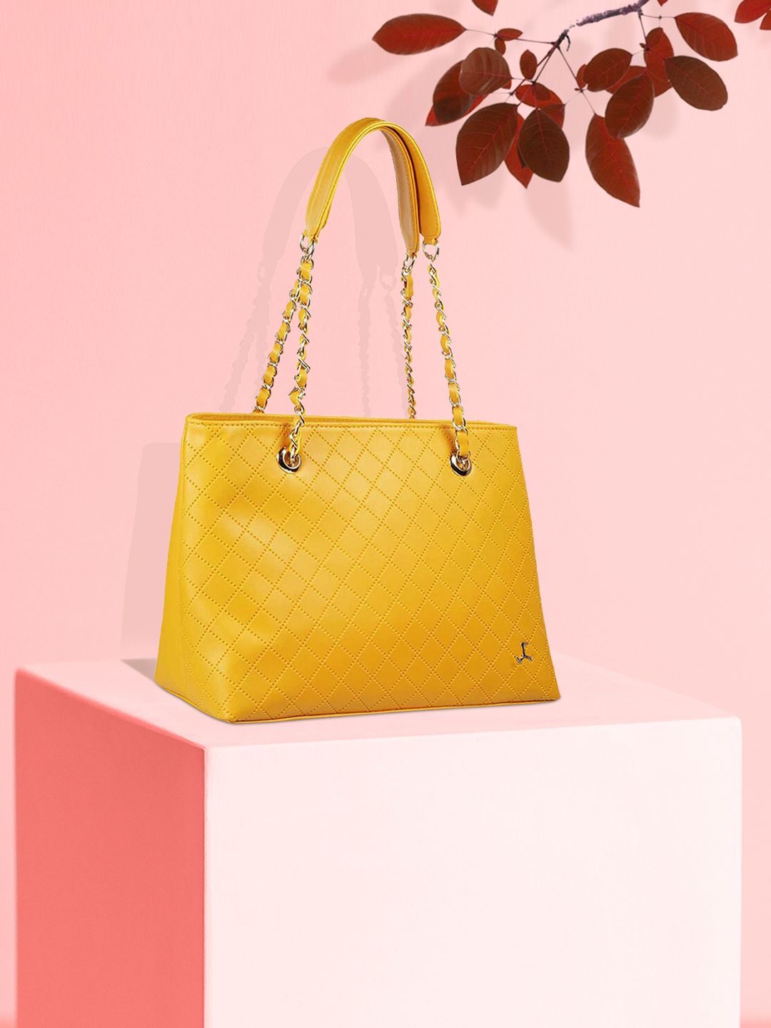 Mochi Yellow PU Structured Shoulder Bag with Quilted Price in India