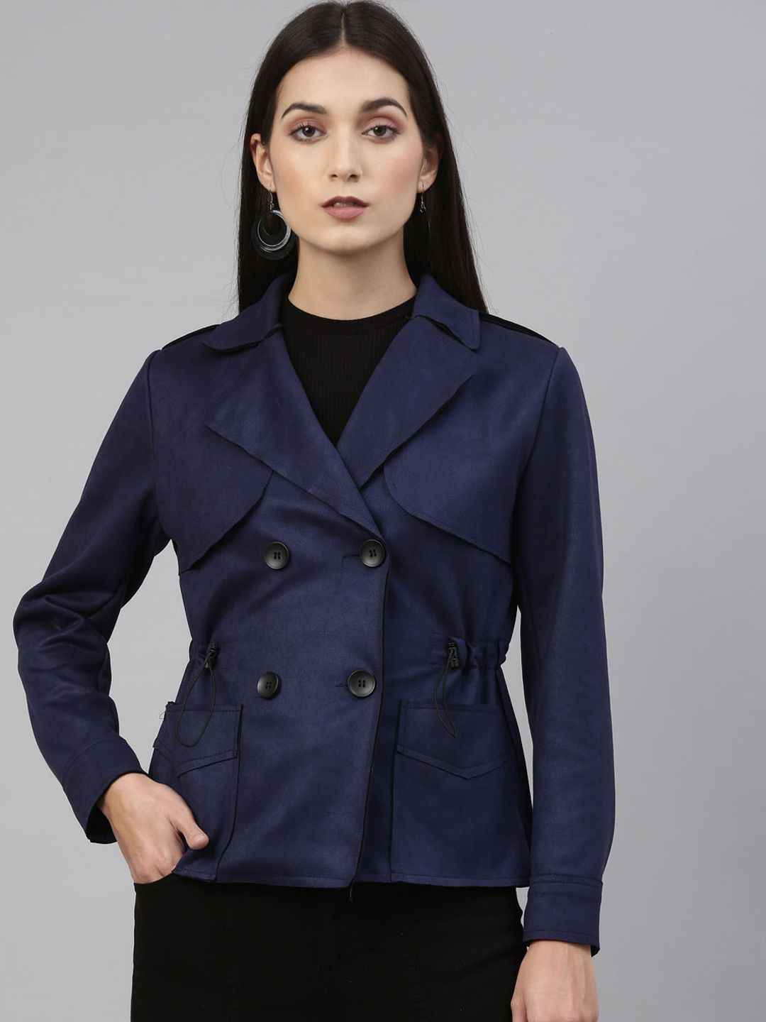 Insua Women Navy Blue Floral Lightweight Tailored Jacket Price in India