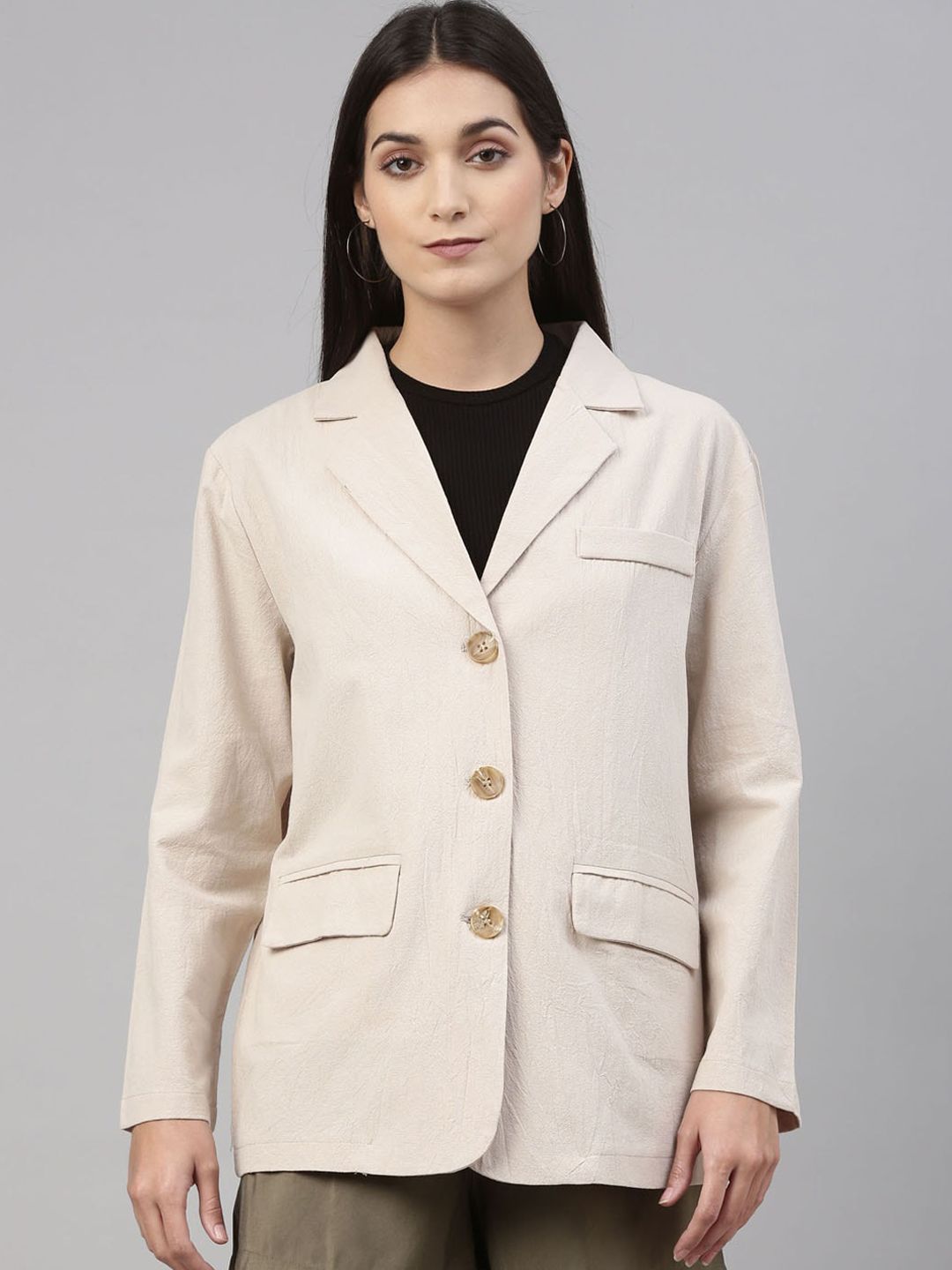 Insua Women Beige Tailored Jacket Price in India