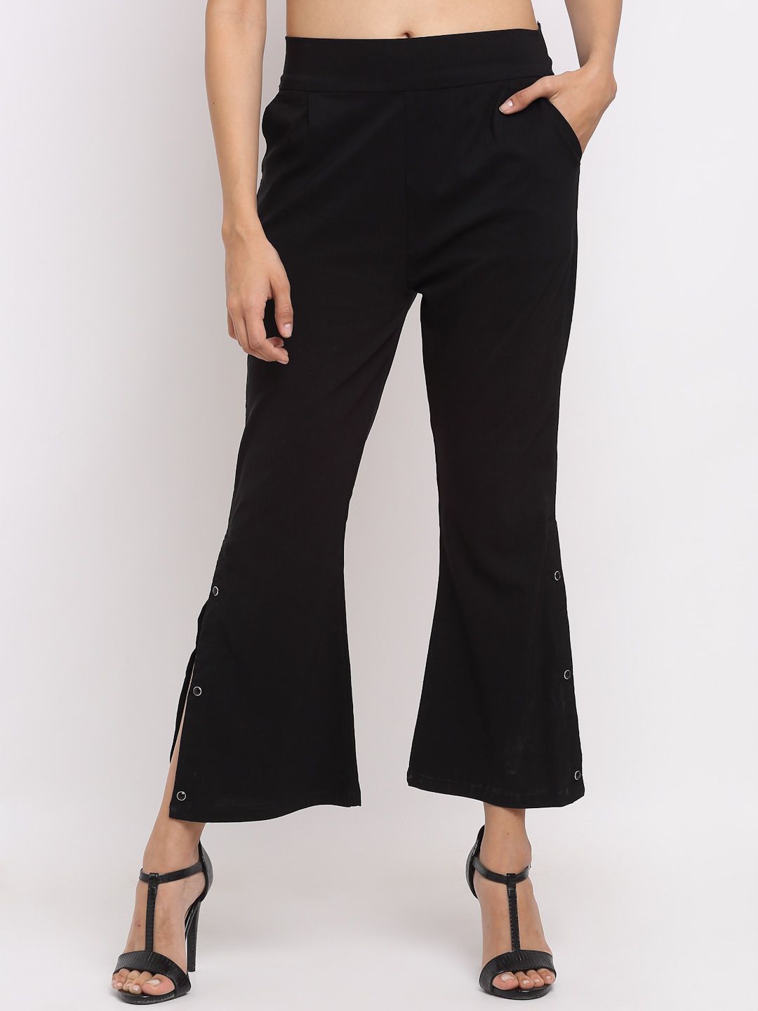 NEUDIS Women Black Smart Bootcut Trousers Price in India