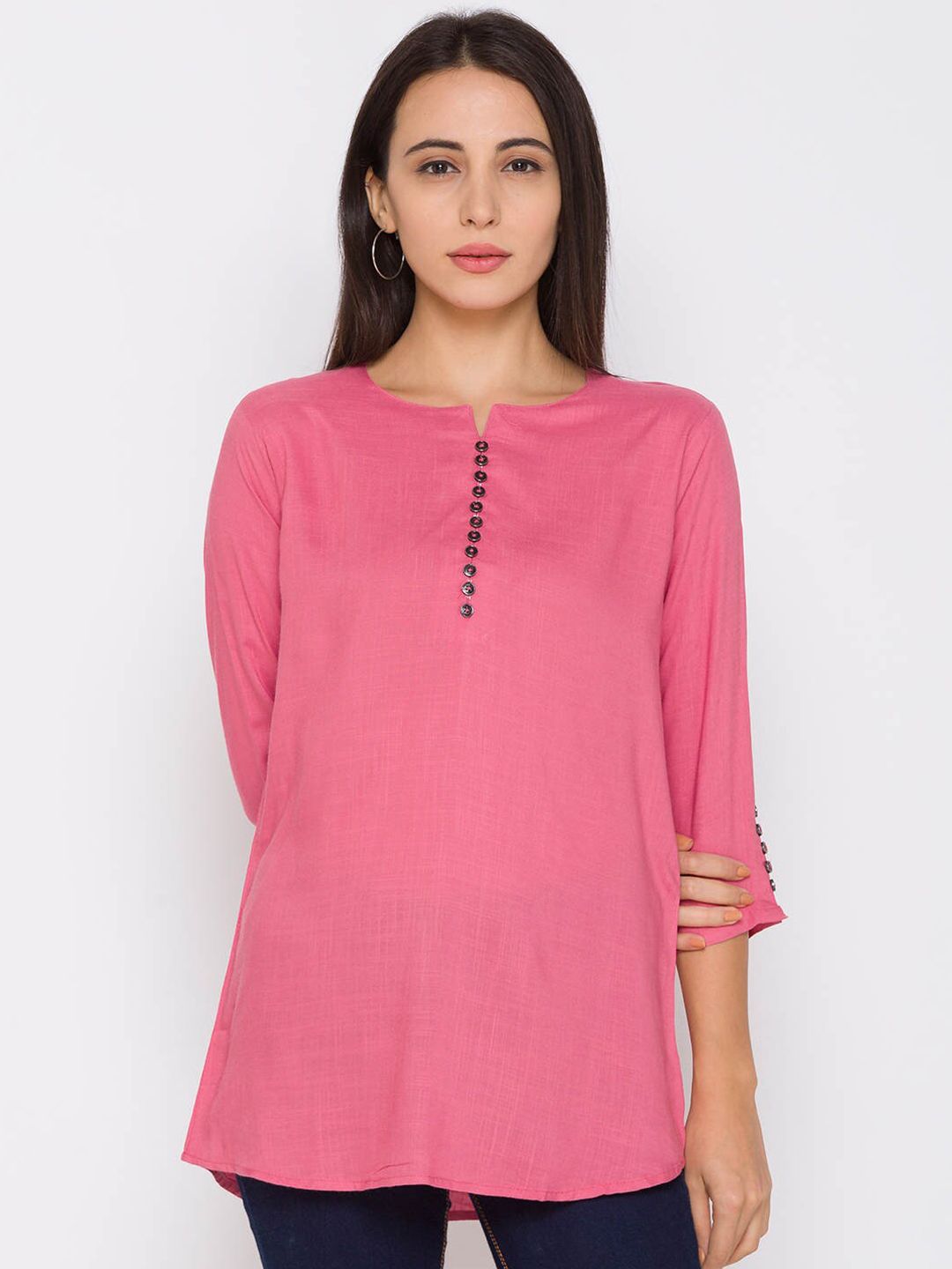 ZOLA Women Pink Solid Viscose Rayon Tunic Price in India